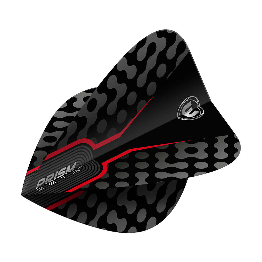 Vuelos Cometa Winmau Zeta Negro Rojo Das Bild zeigt einen Winmau Zeta Black Red Kite Flight. Das Design ist schwarz mit roten Akzenten und einem grauen Muster.