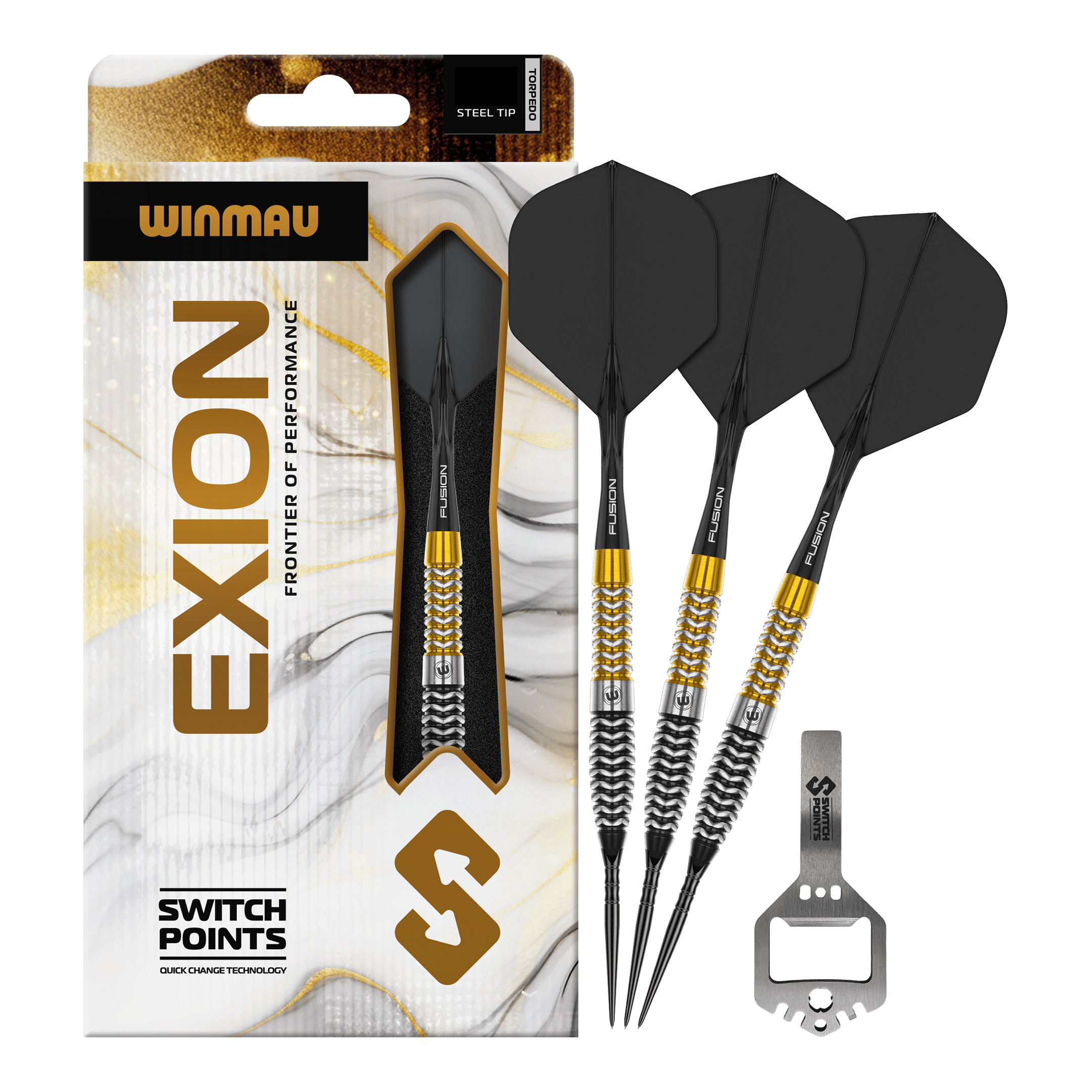 Puntos de conmutación de torpedos Winmau Exion Steeldarts Das Bild zeigt vermutlich Winmau Exion Torpedo Switch Points Steeldarts in voller Ansicht. Es handelt sich um ein Dartprodukt für Dartspieler.