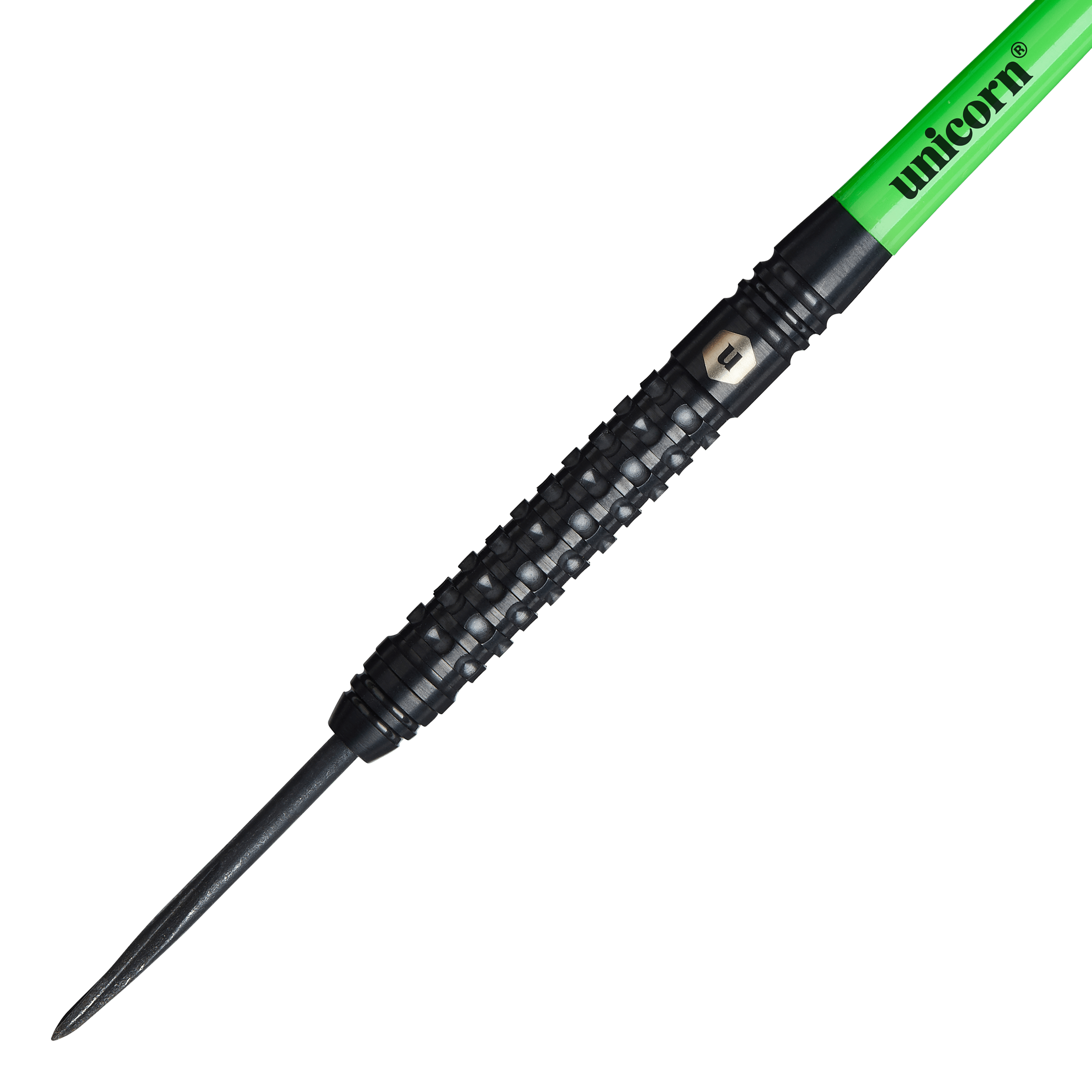 dardos de acero Unicorn Wraith Unicorn Wraith Steeldarts sind als Set angeordnet. Die Barrels sind auffällig gestaltet.