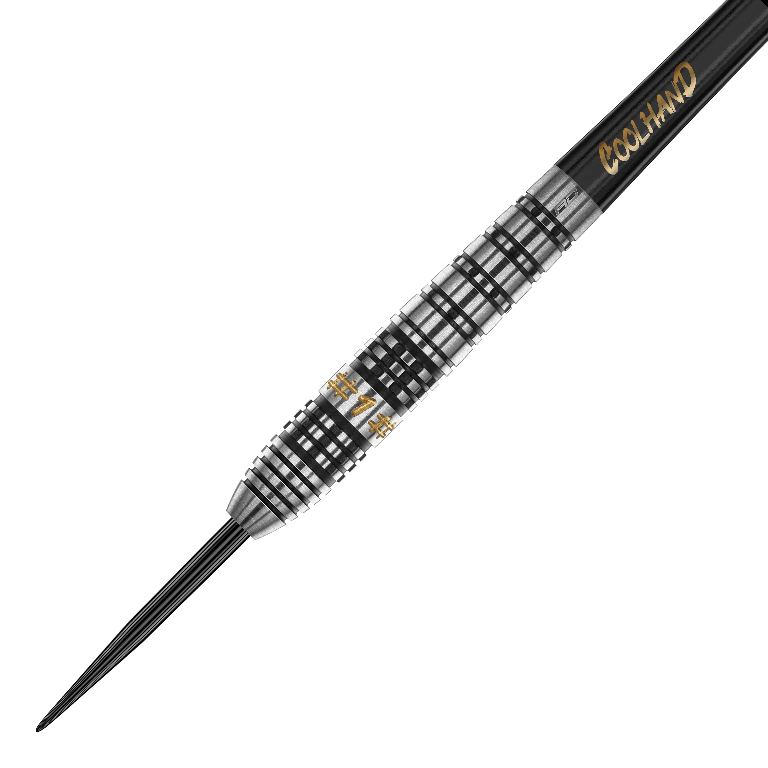 Dardos de acero Red Dragon Luke Humphries Prestige Dies ist ein Steeldart der Marke Red Dragon, Modell "Luke Humphries Prestige". Er hat ein silber-schwarzes Design mit goldenen Akzenten und dem Schriftzug "COOL HAND".