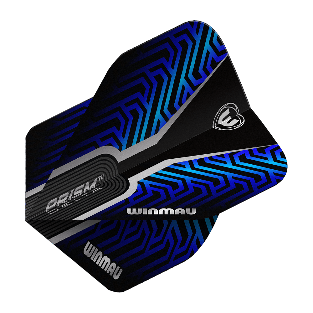Vuelos estándar Winmau Prism Delta Blue No2 Das Bild zeigt die Winmau Prism Delta Blue No2 Standard Flights. Die Flights haben ein modernes Design in Schwarz und Blau.
