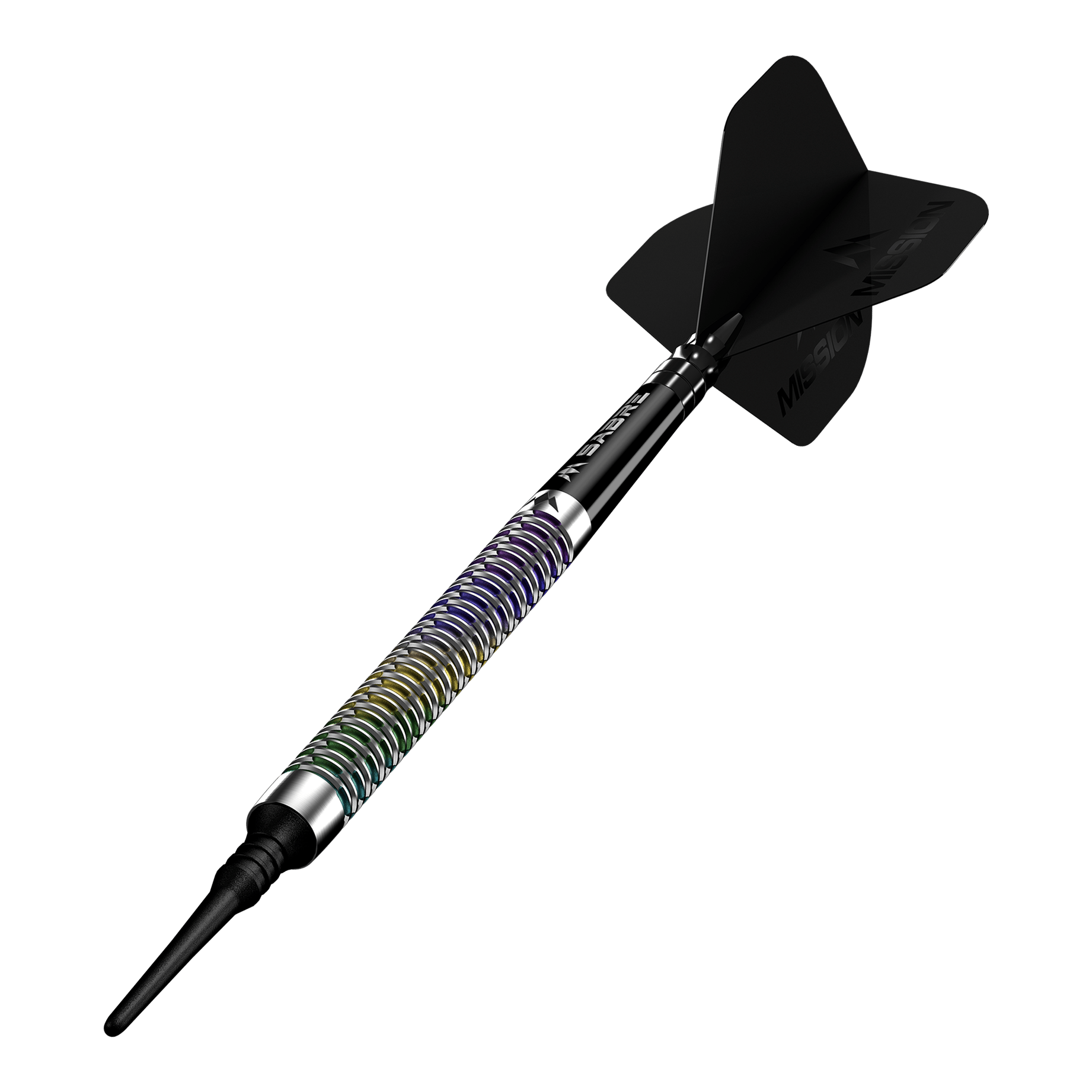 Dardos blandos Mission Kaleidos - 19 g Abgebildet ist das Produkt Mission Kaleidos Softdarts - 19g. Dies sind spezielle Softdarts für das Dartspiel.