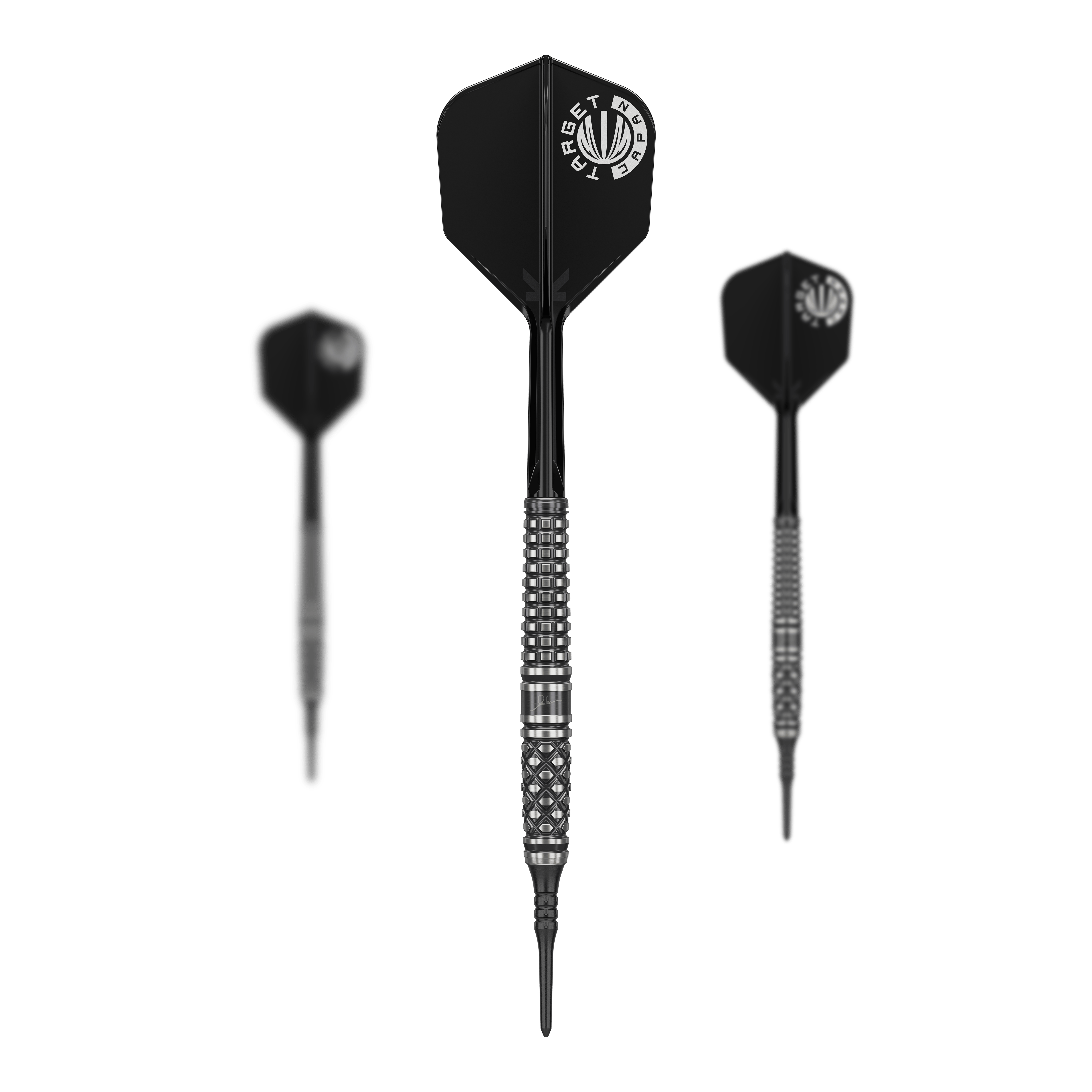 Dardos blandos Target Japan Paul Lim The Legend GEN8 - 19 g Das Bild zeigt drei schwarze Softdarts des Modells "Target Japan Paul Lim The Legend GEN8 - 19g". Die Darts haben silberne Griffringe und schwarze Flights mit weißem Logo.