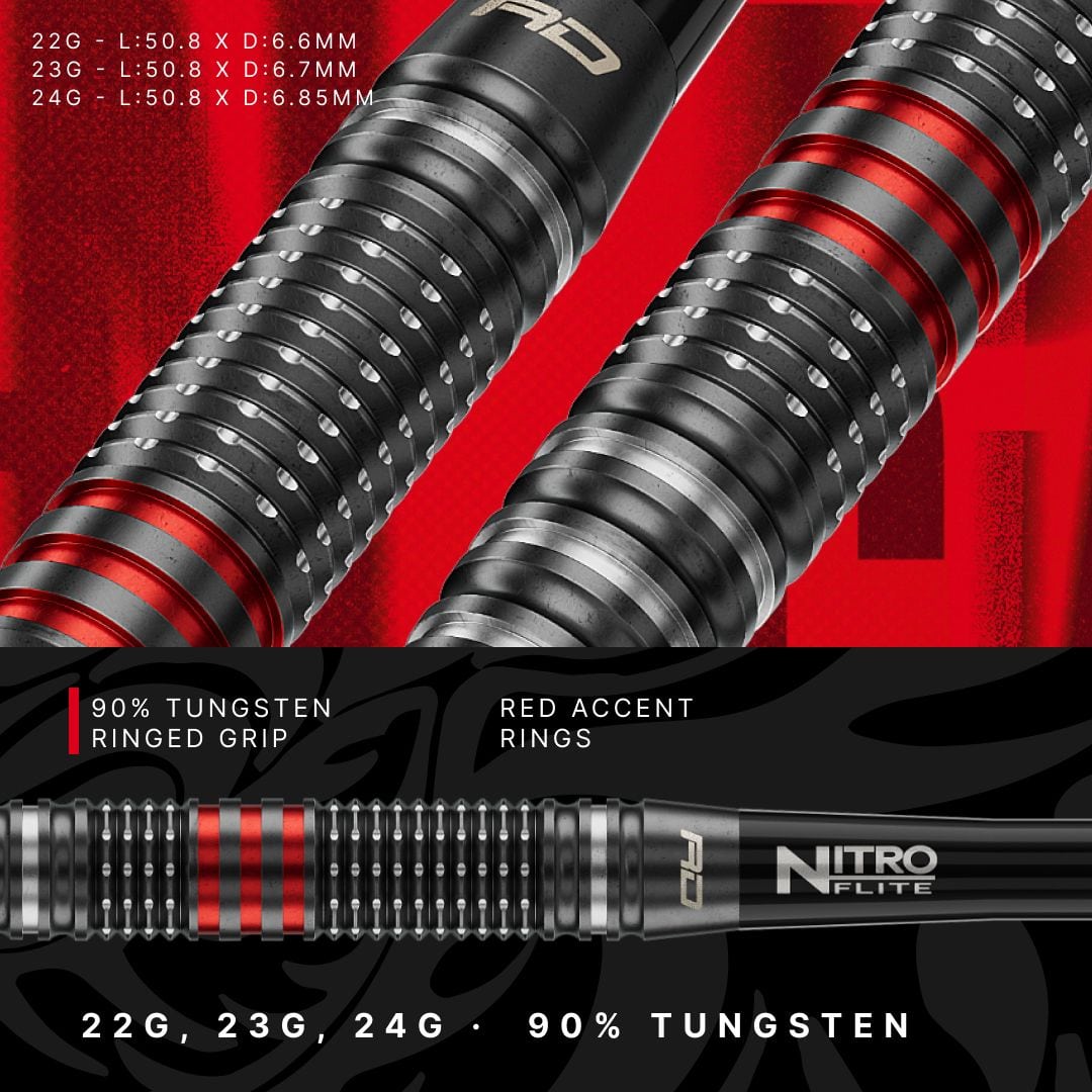 Dardos de acero Red Dragon Jonny Clayton RD-PRO Switch Point Hier sieht man die Red Dragon Jonny Clayton RD-PRO Switch Point Steeldarts. Die Pfeile sind aus Metall und mit schwarzen Elementen versehen.