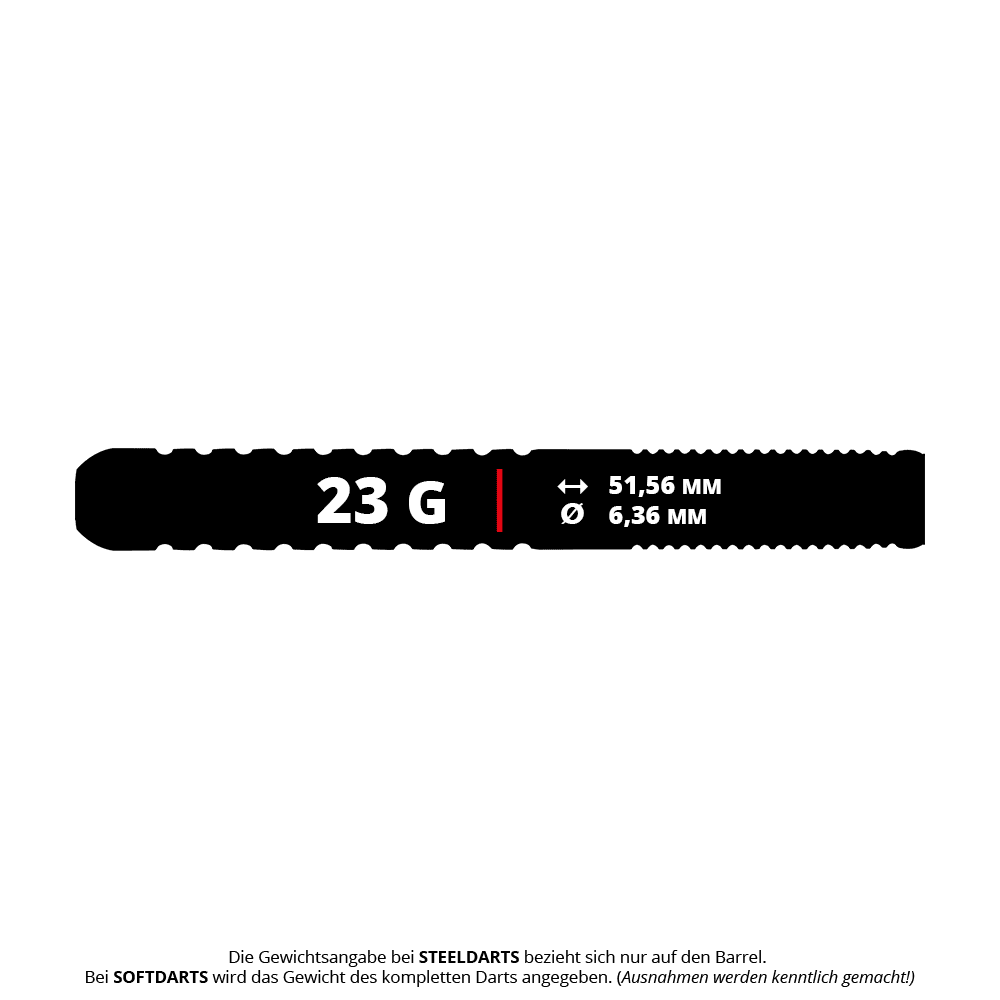 Dardos de acero Red Dragon Bullhitters V1 - 23 g Red Dragon Bullhitters V1 Steeldarts - 23g, dargestellt auf dem Bild. Der Dartpfeil wiegt 23 Gramm und eignet sich für Steeldartspiele.