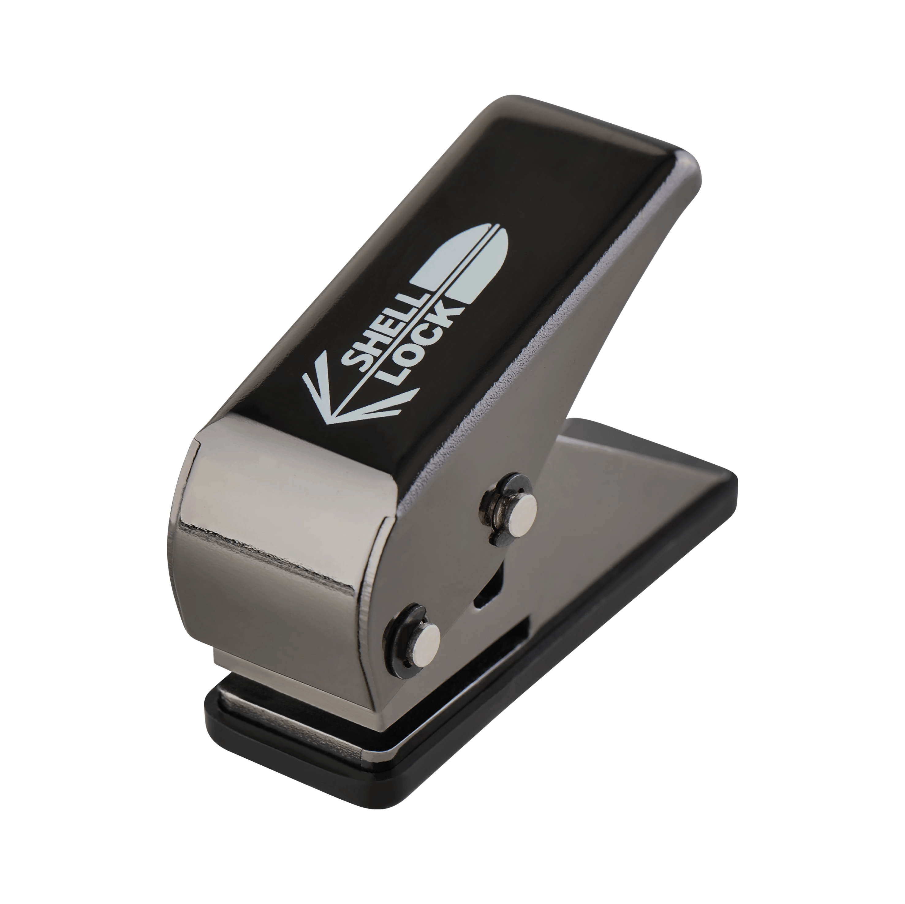 Punzón de bloqueo de carcasa One80 estilo L Das Bild zeigt einen schwarzen L-Style One80 Shell Lock Punch Flightlocher. Er wird verwendet, um kleine Löcher in Dart-Flights zu stanzen.