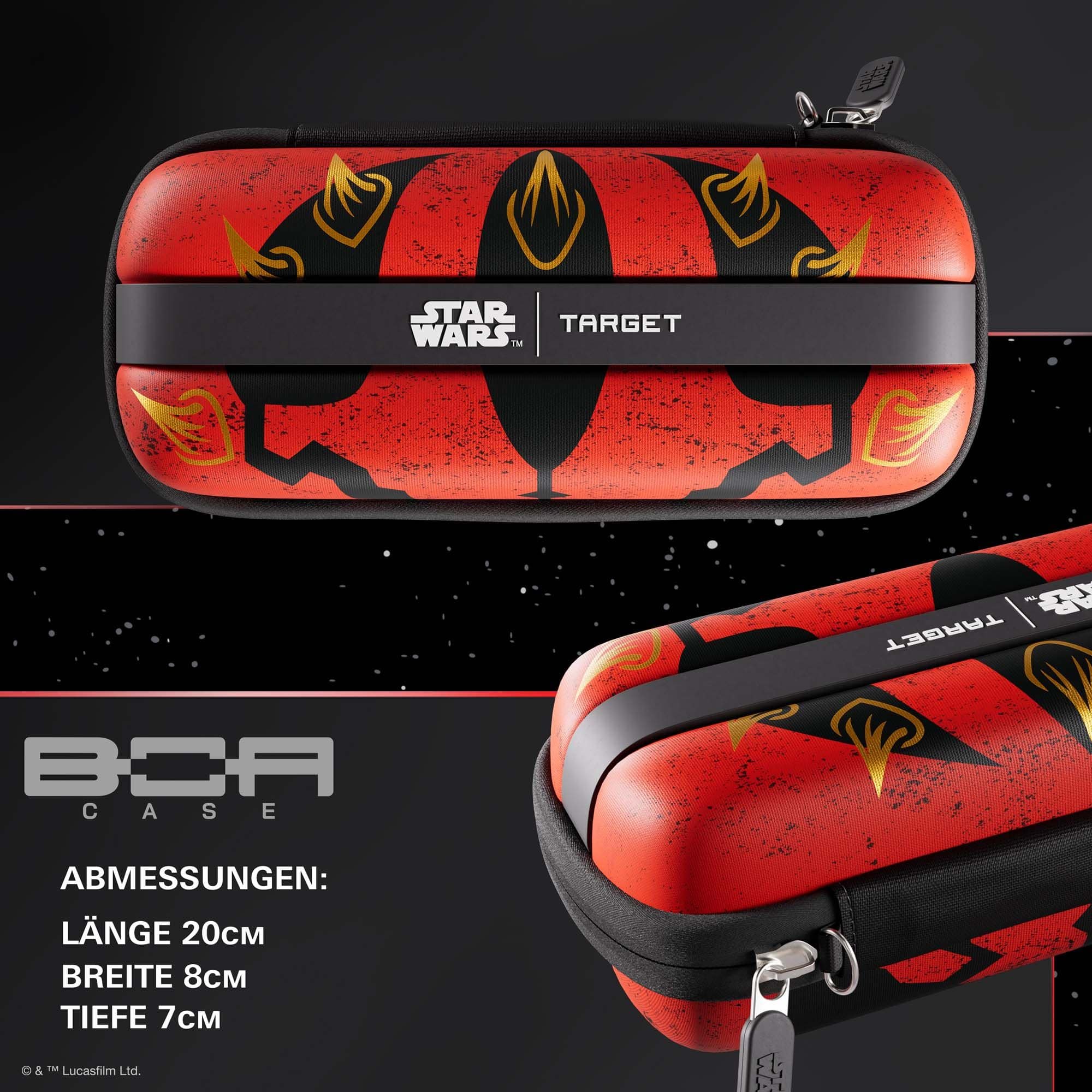Estuche para dardos Target Star Wars Boa - Darth Maul Das Bild zeigt das Target Star Wars Boa Dartcase mit Darth Maul Motiv. Es handelt sich um eine Darttasche im Star Wars Design.