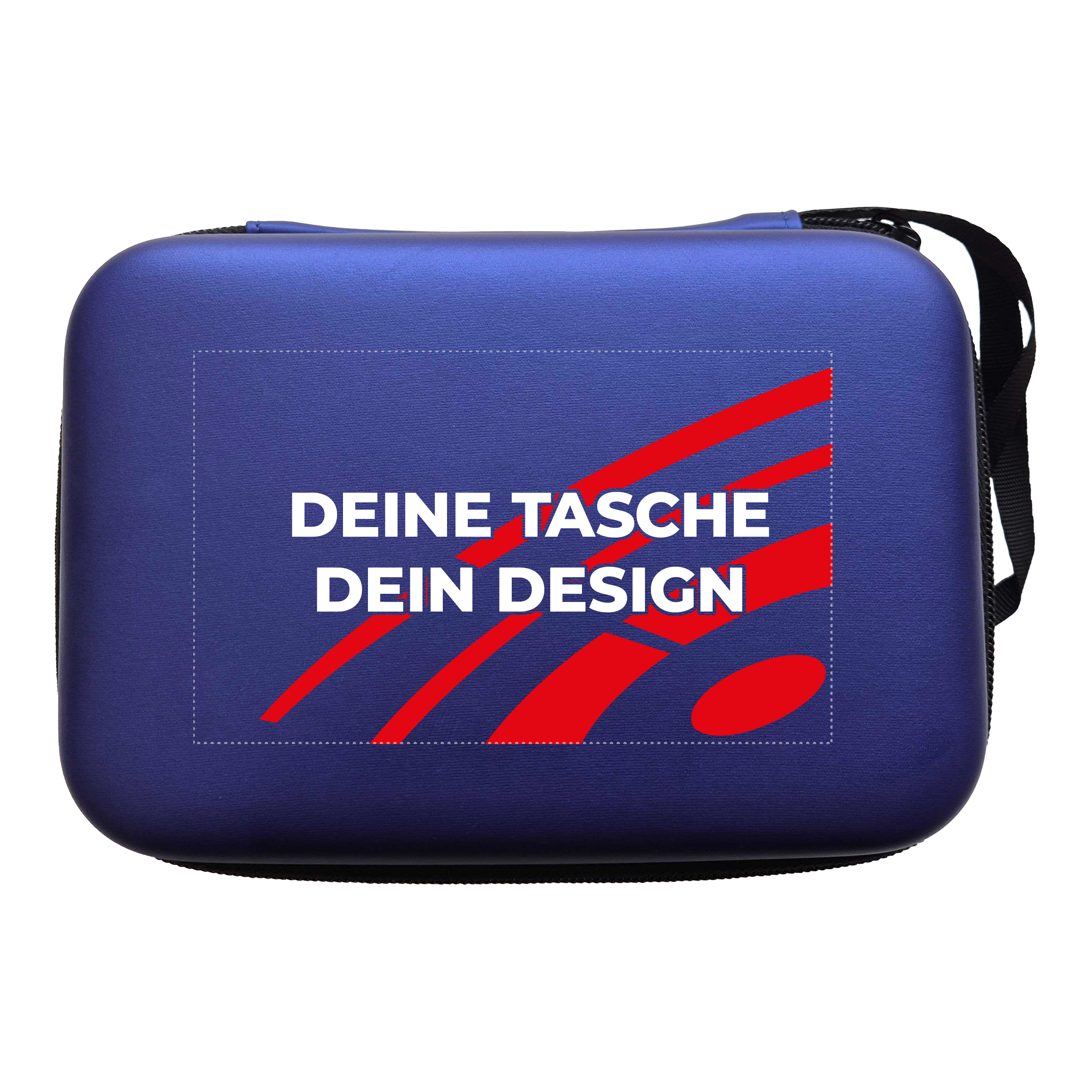 Estuche para dardos System-4 con tu diseño Hier ist ein McDart System4 Dartcase in Blau Metallic zu sehen. Das Etui liegt geöffnet auf einer glänzenden Oberfläche.