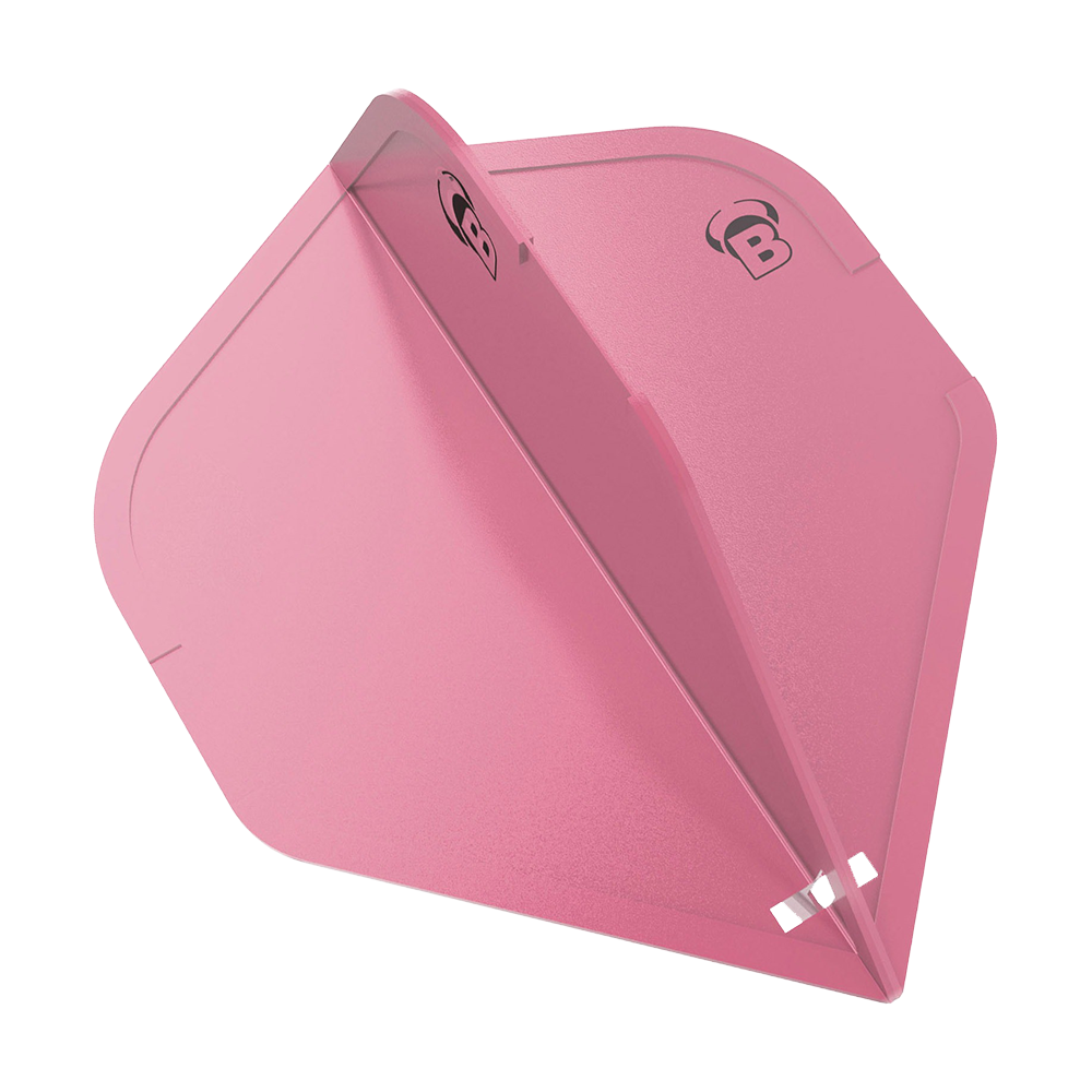 BL50008_Bulls_DragonFlights_Standard_Rosa_1 Das Bild zeigt einen pinkfarbenen Dartflight des Produkts „Bulls DragonFlights Standard“. Auf dem Flight ist ein schwarzes „B“-Logo zu sehen.