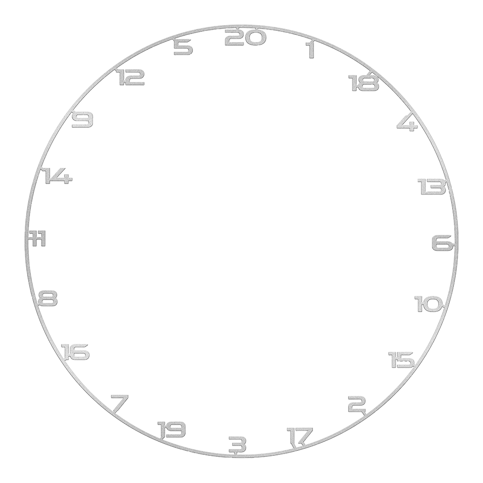 Das Bild zeigt einen Dartboard-Zahlenring in Silber. Der Zahlenring eignet sich zur Anzeige der Punktebereiche am Dartboard.