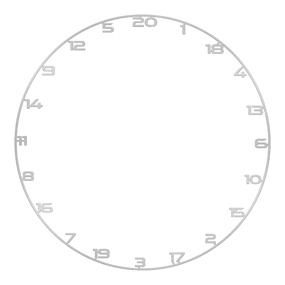 Anillo de número de diana de bala Das Bild zeigt einen Dartboard-Zahlenring in Silber. Der Zahlenring eignet sich zur Anzeige der Punktebereiche am Dartboard.