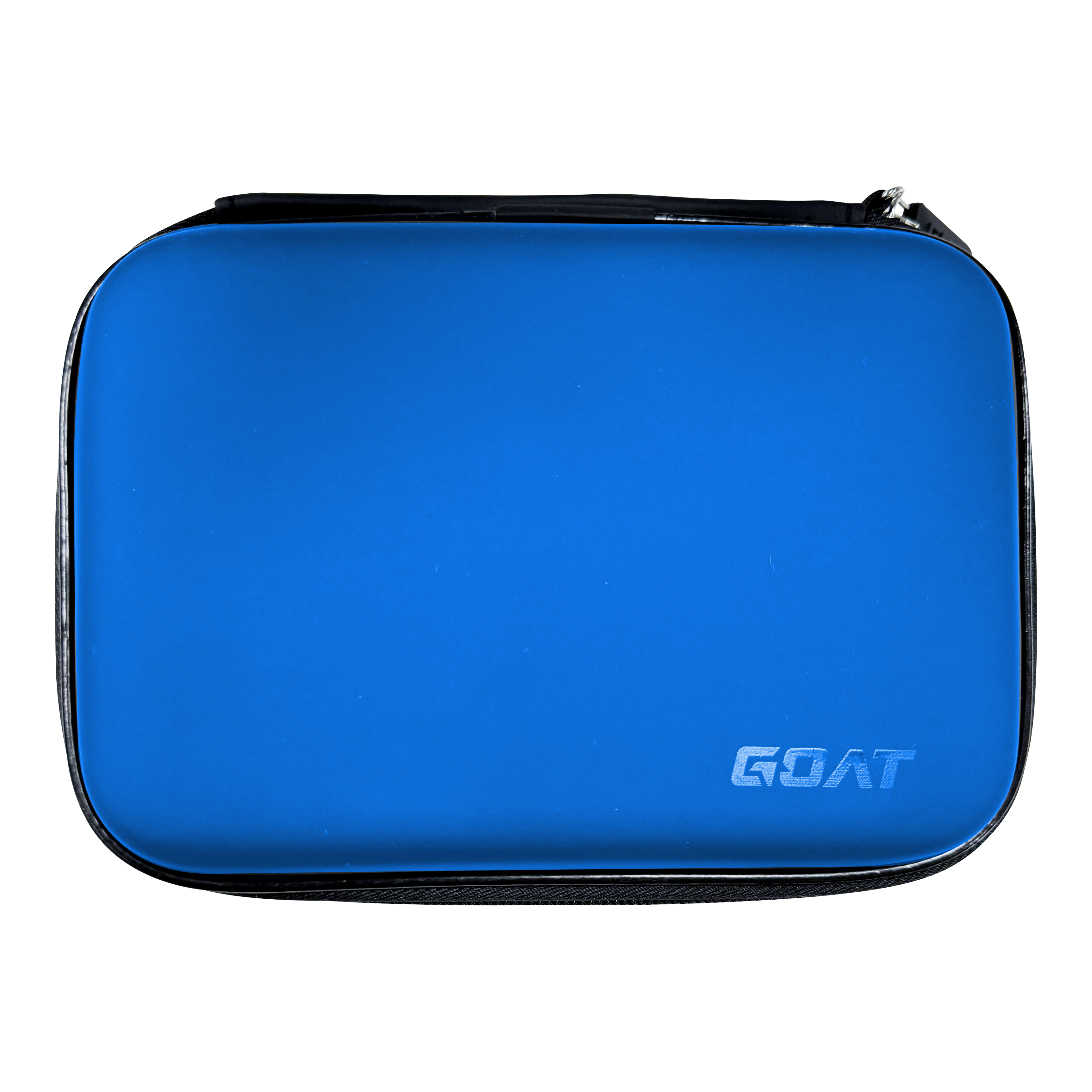 Cartera de dardos GOAT Locker XL Das Bild zeigt ein rechteckiges, blaues Etui mit Reißverschluss. In der unteren rechten Ecke steht das Wort "GOAT".