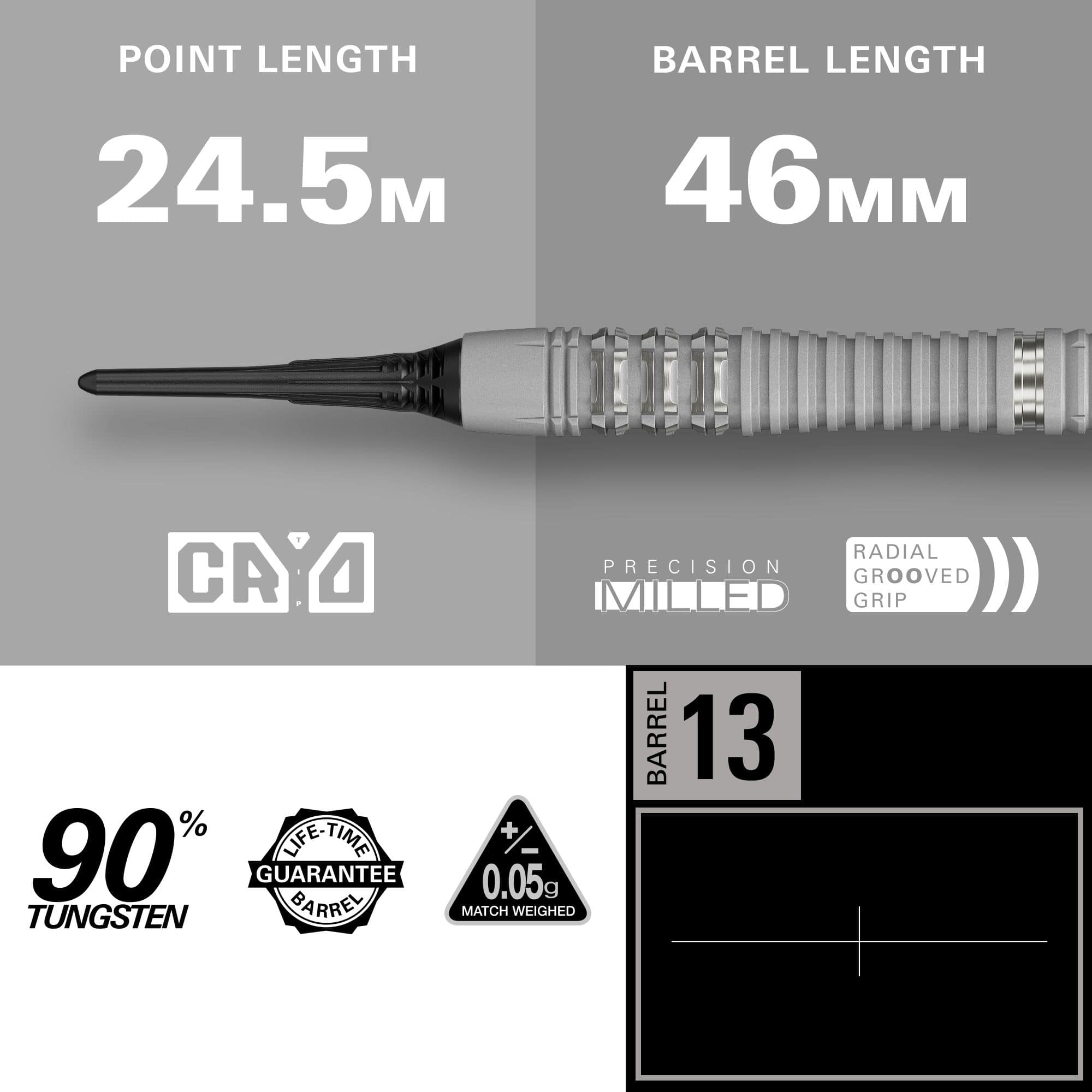 Dardos blandos Target Cryo 13 Das Bild zeigt die Target Cryo 13 Softdarts. Die Darts sind meist in einer Nahaufnahme mit hochwertigem Design abgebildet.