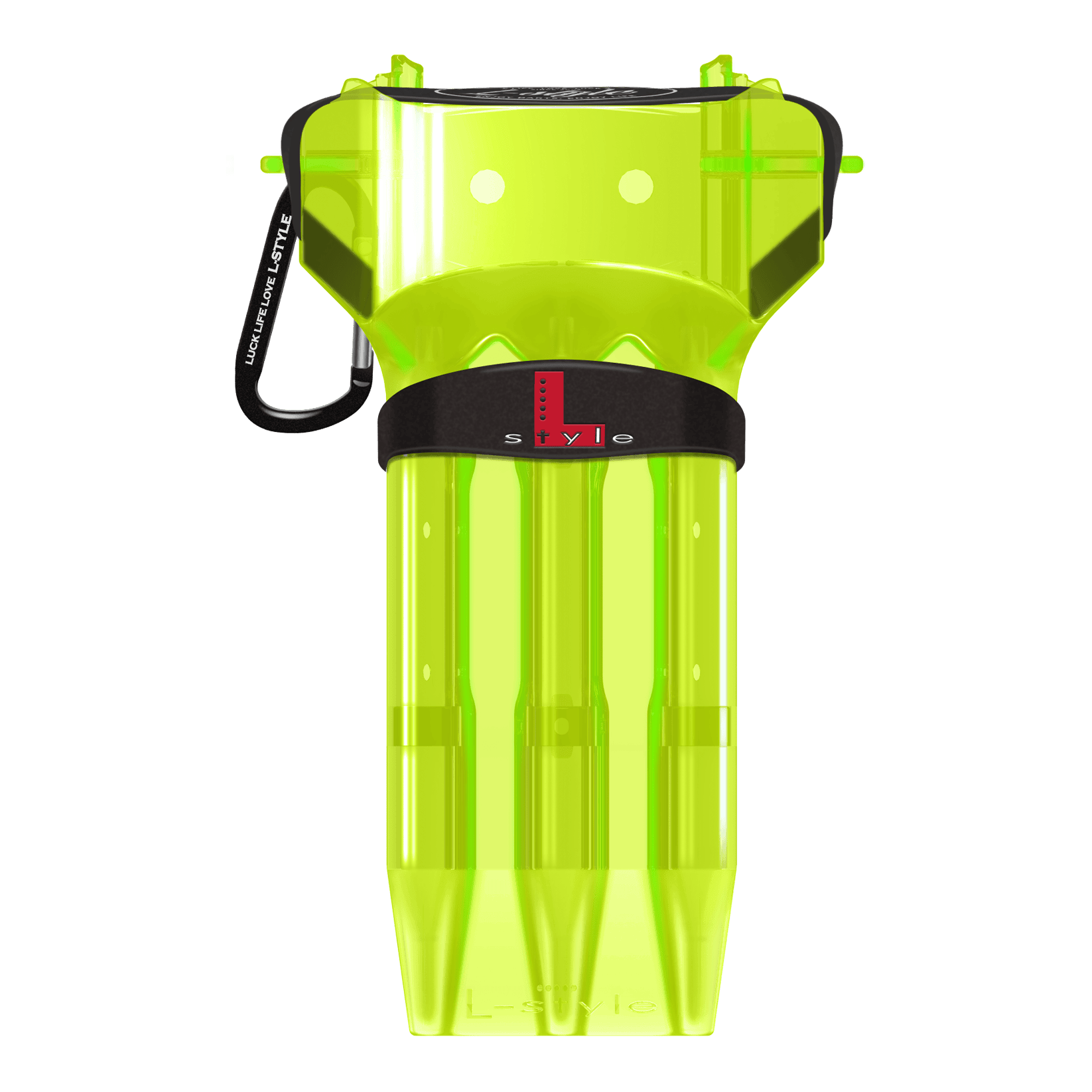 Estuche para dardos Krystal One de color sólido estilo L Das Bild zeigt ein neon-gelbes Dartcase von L-Style. Das Case hat einen schwarzen Verschluss und ist durchsichtig gestaltet.
