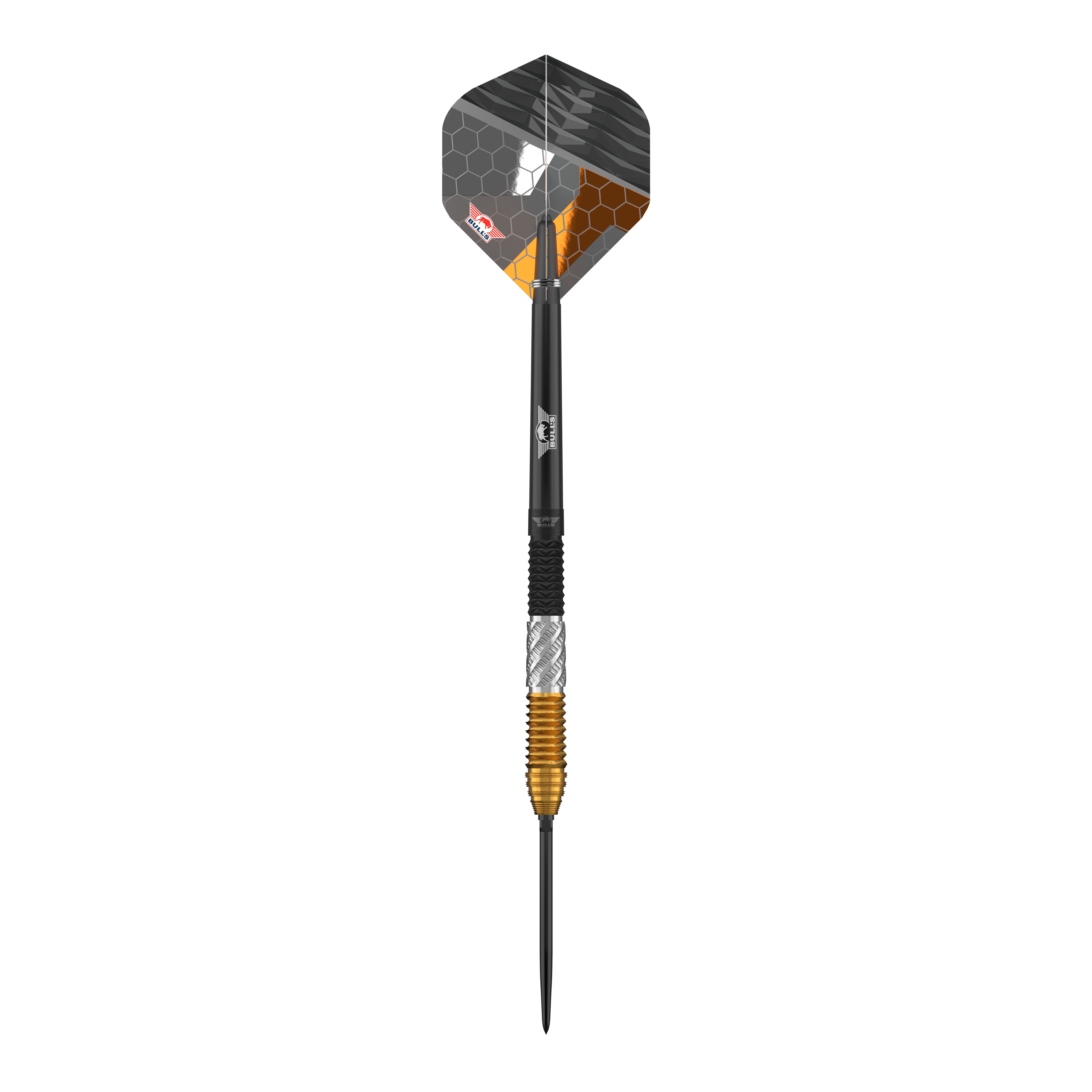 Abgebildet sind Bulls NL Dirk Van Duijvenbode 95% Convertible Points Steeldarts. Die Steeldarts sind robust und für Profis konzipiert.