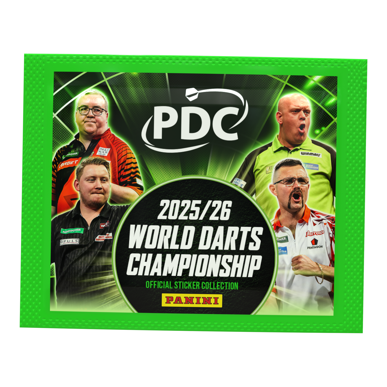 Panini PDC World Darts Championship 2025/26 - Sticker Pack. Das Paket enthält Sticker zur Darts-Weltmeisterschaft 2025/26.