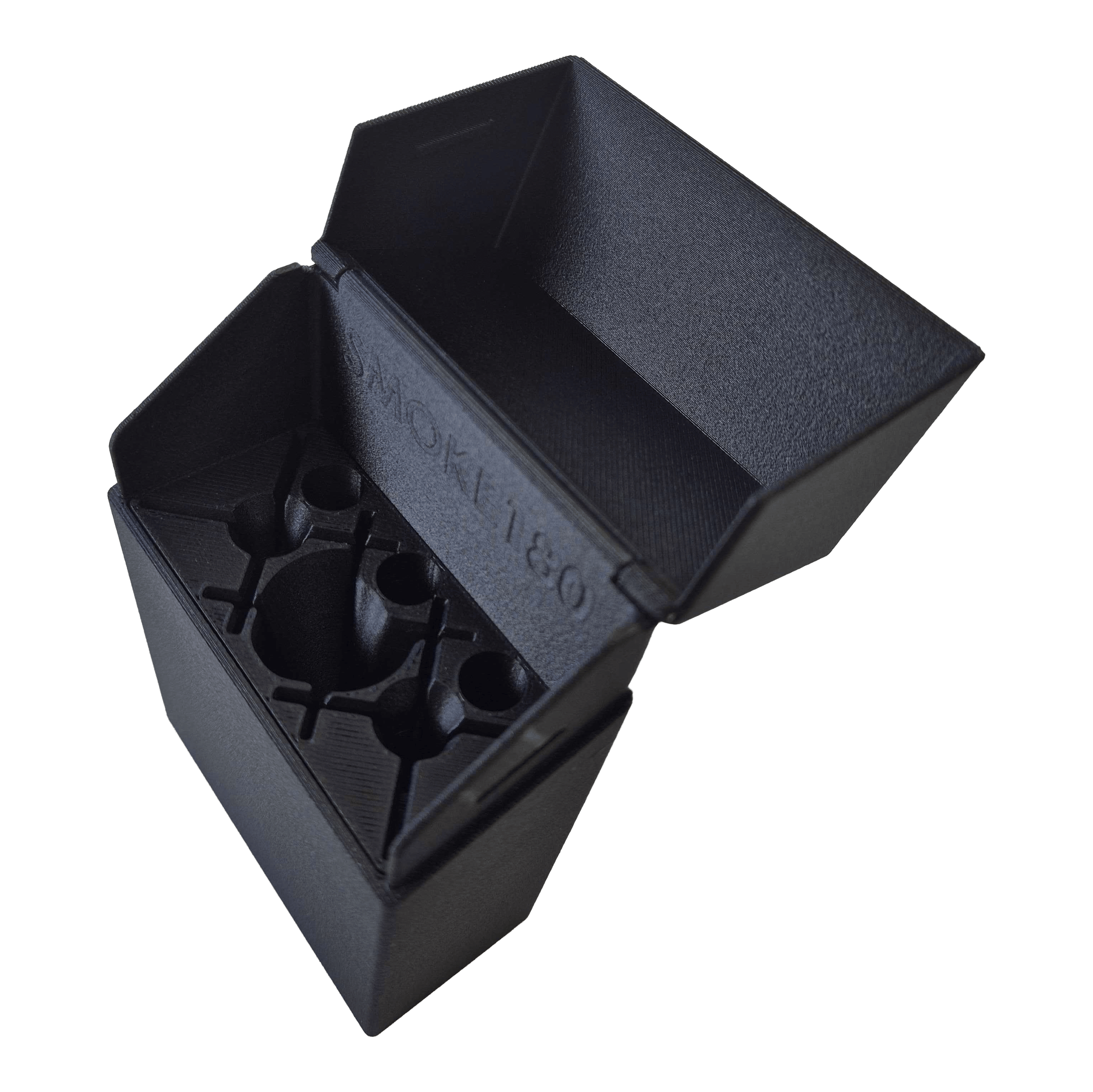 Estuche para dardos Smoke 180 con diseño personalizado - Negro Vorderansicht des Smoke 180 Dartcase mit eigenem Design. Die schwarze Oberfläche und die kompakte Form sind deutlich.