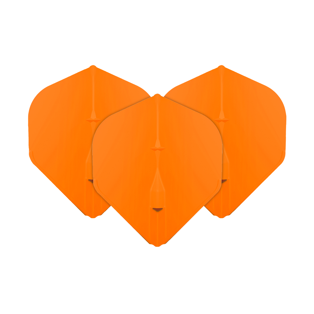 Vuelos estándar L-Style Champagne L1EZ Das Bild zeigt drei orangefarbene L-Style Champagne L1EZ Standard Flights. Sie sind für den Gebrauch bei Darts gedacht und haben eine klassische Standardform.
