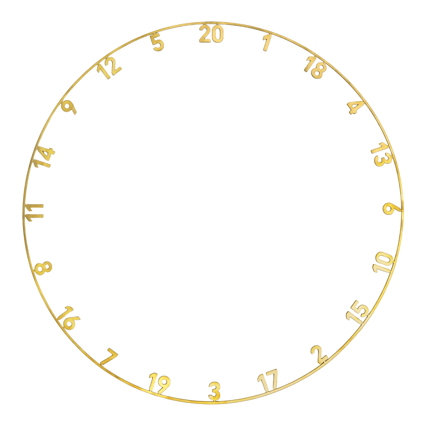 Anillo numérico de una sola pieza cortado con láser de precisión 180 Ein goldener Lasercut-Zahlenring für eine Dartscheibe wird dargestellt. Es handelt sich um das Modell Precise 180 OnePiece.