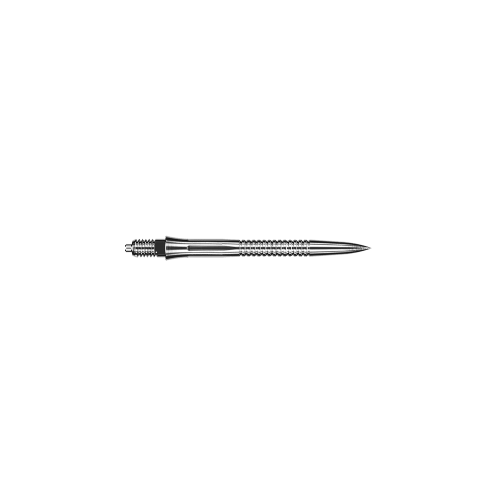 Puntas de dardo Caliburn EZ-EVO - Ranuradas - Plateadas Zu sehen sind Dartspitzen mit Rillen im silbernen Design und einer Länge von 28 mm. Diese Dartspitzen sind für präzises Dartspiel gedacht.