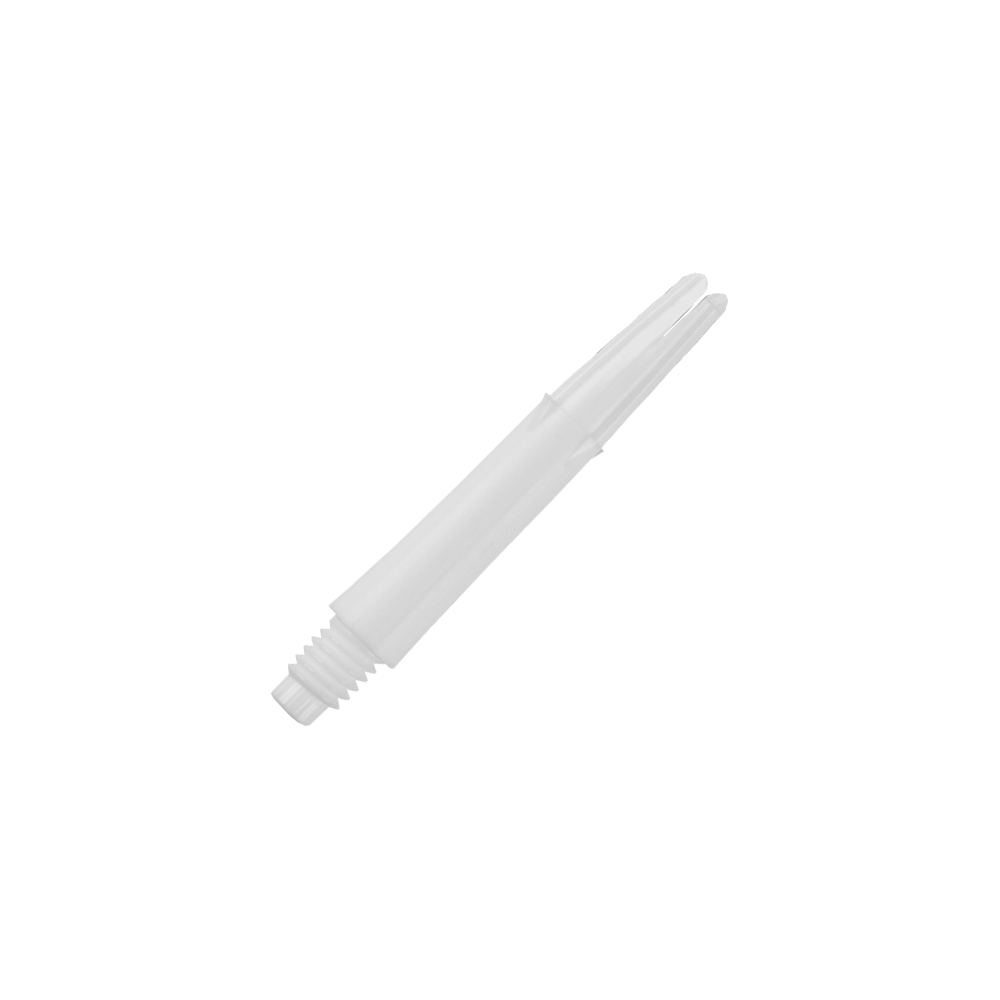 Ejes en L estilo L bloqueados rectos - Blanco Dieses Bild zeigt einen weißen, geraden Dartshaft ohne Kappen. Er hat am unteren Ende ein Gewinde zum Befestigen am Dartbarrel.