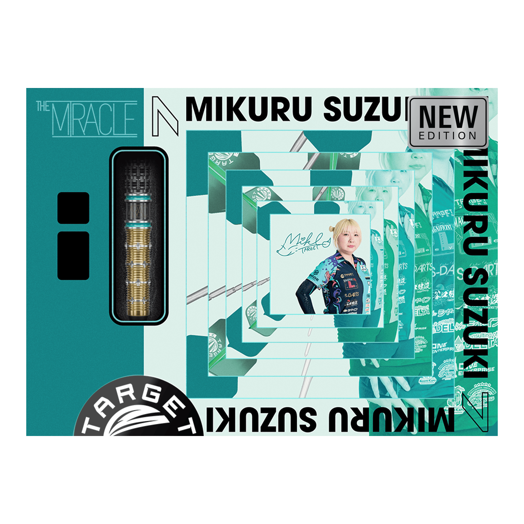 Zu sehen sind die Target Mikuru Suzuki The Miracle GEN7.5 Softdarts - 19g. Das Produkt ist für Softdart-Spiele konzipiert.