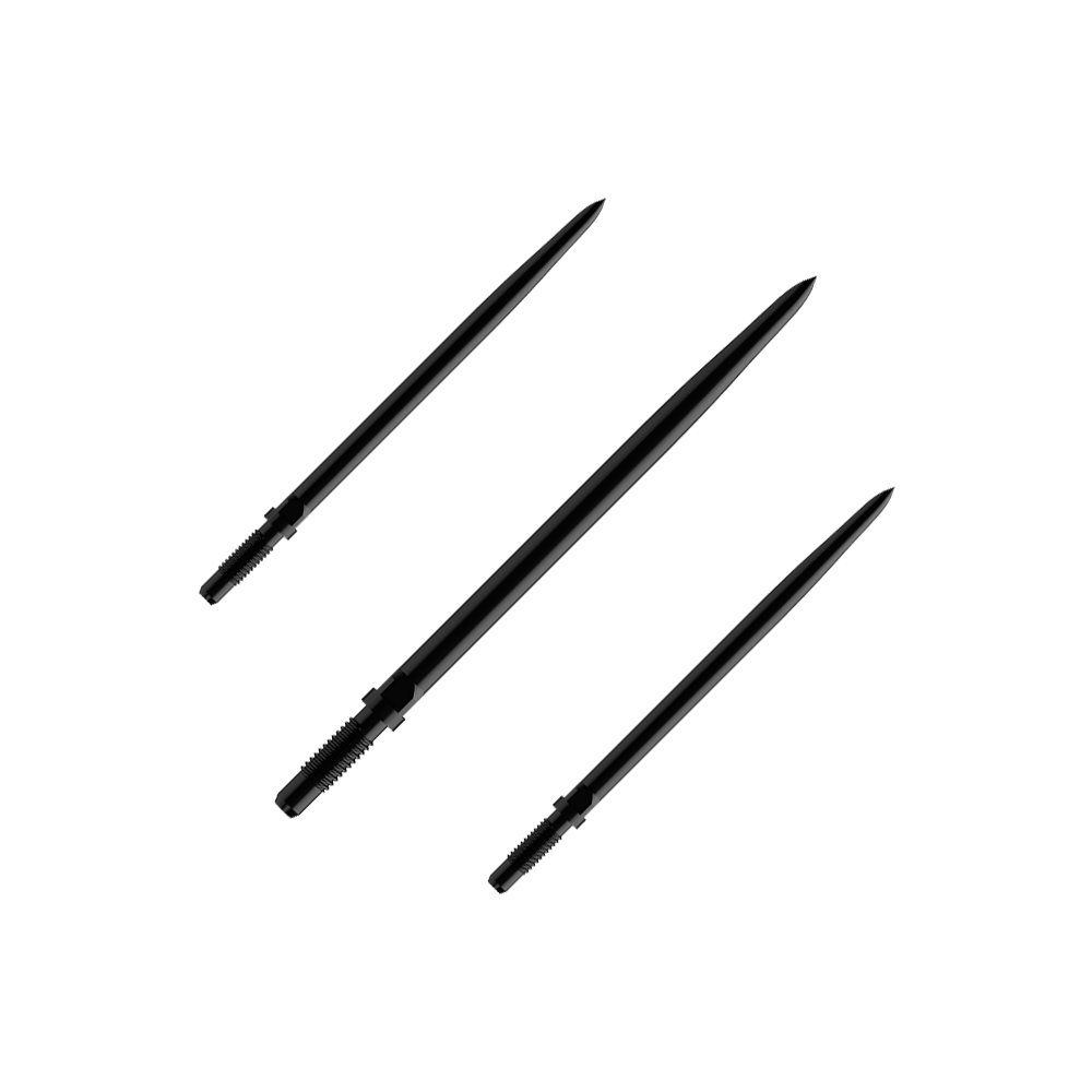 Puntas de dardo convertibles Bulls NL - Lisas - Negras Das Bild zeigt einen Artikel mit dem Namen BU57701_BullsNL_Convertible_Points_Smooth_Schwarz_36mm_1Set. Vermutlich handelt es sich um einen Satz schwarzer, glatter Dartspitzen mit einer Länge von 36 mm.