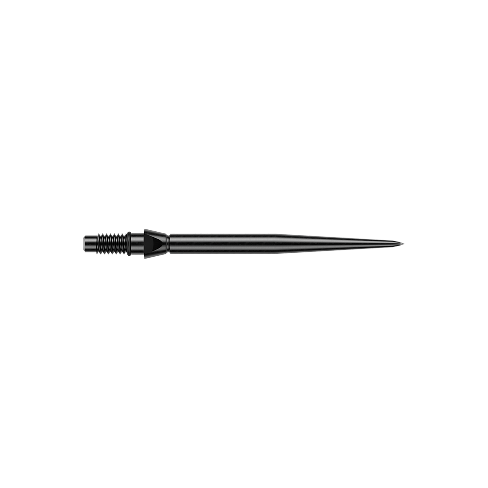 Gezeigt wird eine schwarze glatte Steeldartspitze von Winmau. Die Spitze hat eine Länge von 26mm.