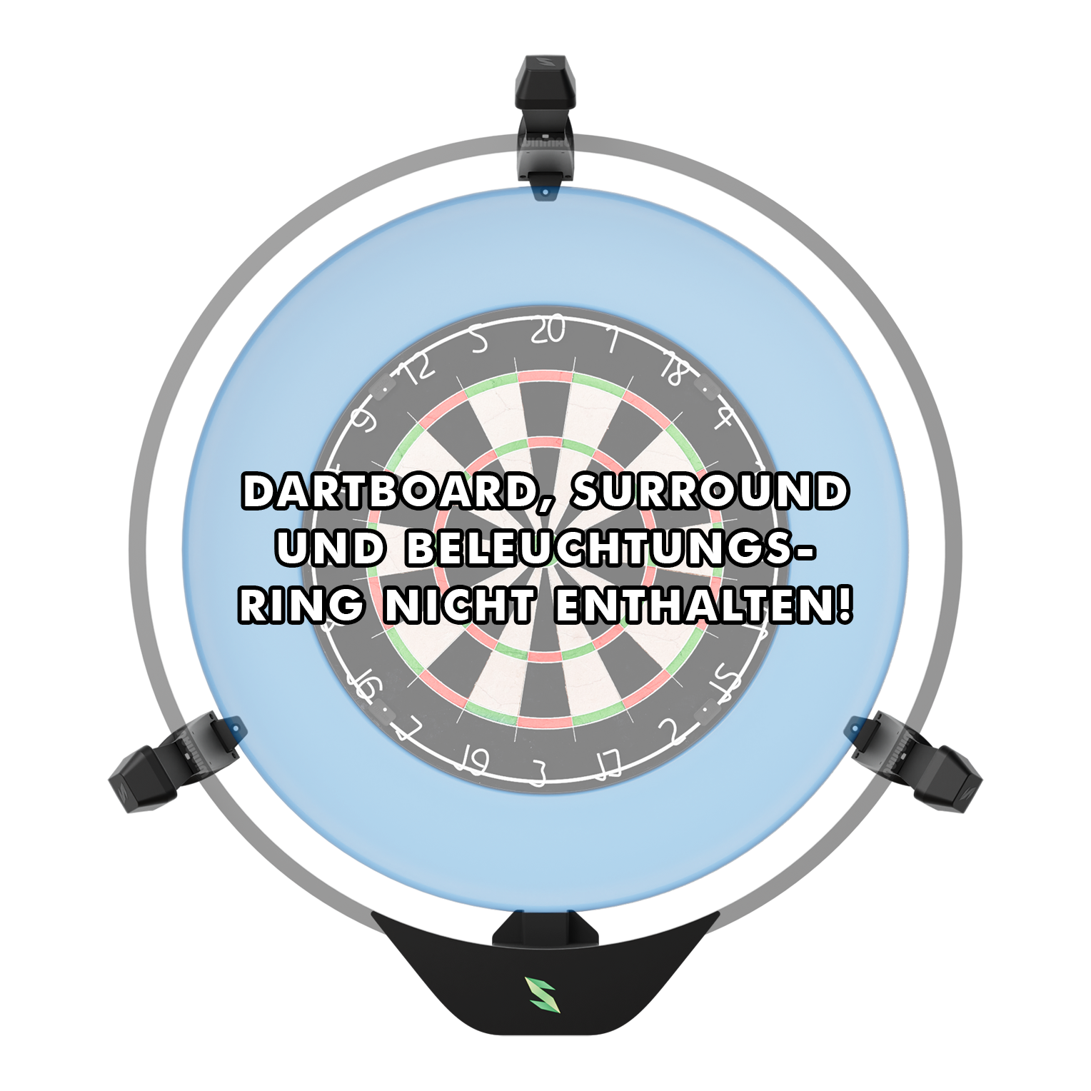 Scolia Home 2 FLEX - Sistema electrónico de autopuntuación 2026 Das Bild zeigt das Produkt "Scolia Home 2 FLEX – Electronic Score System" rund um ein Dartboard. Auf dem Bild steht der Hinweis, dass Dartboard, Surround und Beleuchtungsring nicht enthalten sind.