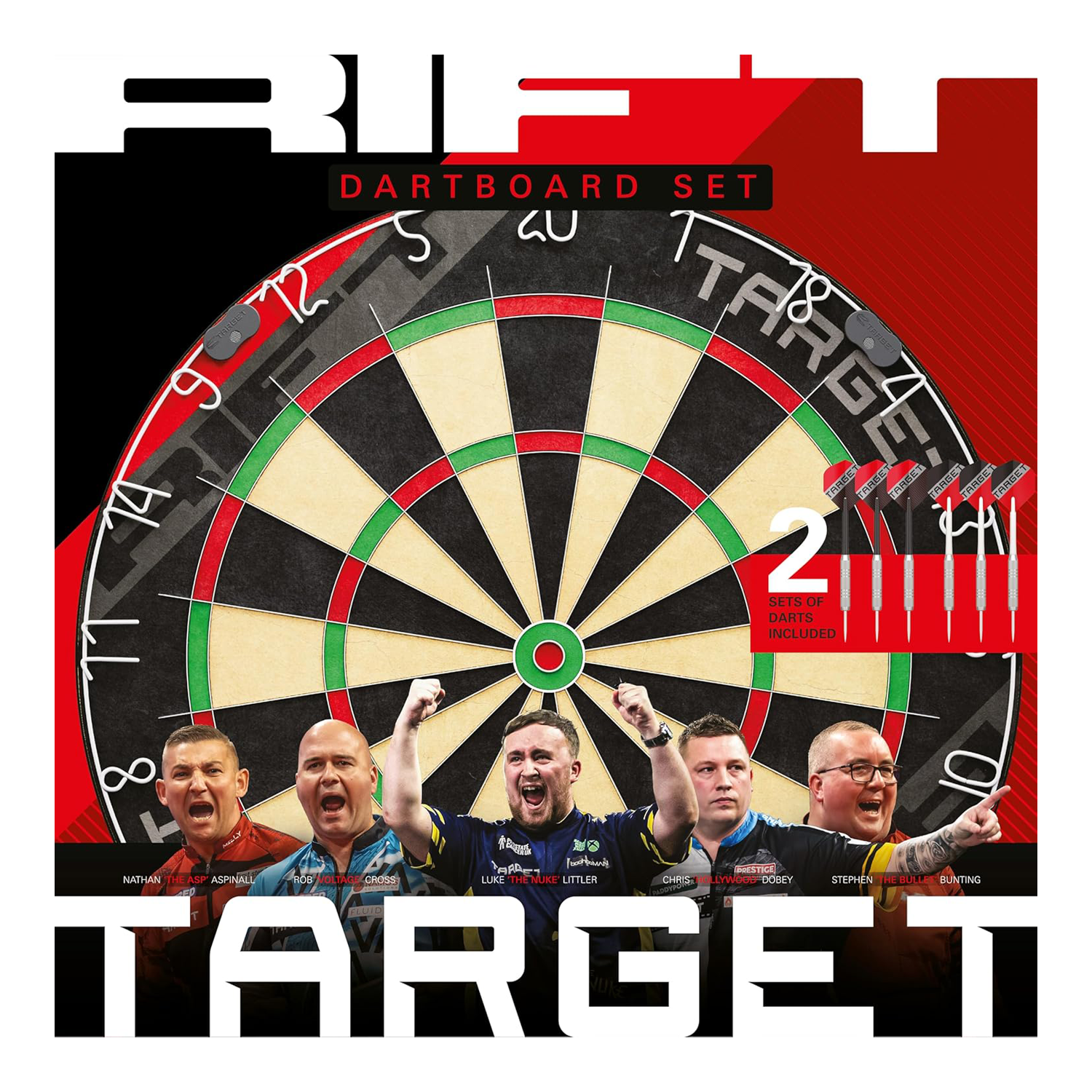Juego de dardos de acero Target Rift Dieses Bild zeigt das Target Rift Steeldartboard Set. Das Dartboard Set ist robust und langlebig.