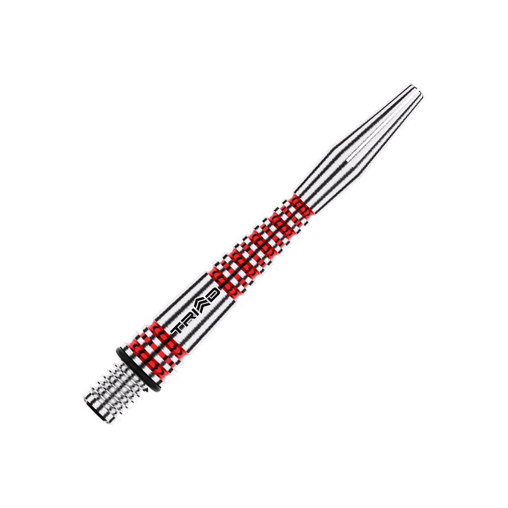Winmau Triad RX Aluminium Shafts - Rot Dies ist ein silberner Dartschaft aus Aluminium mit roten Akzenten. Auf dem Schaft steht das Wort "TRIAD".