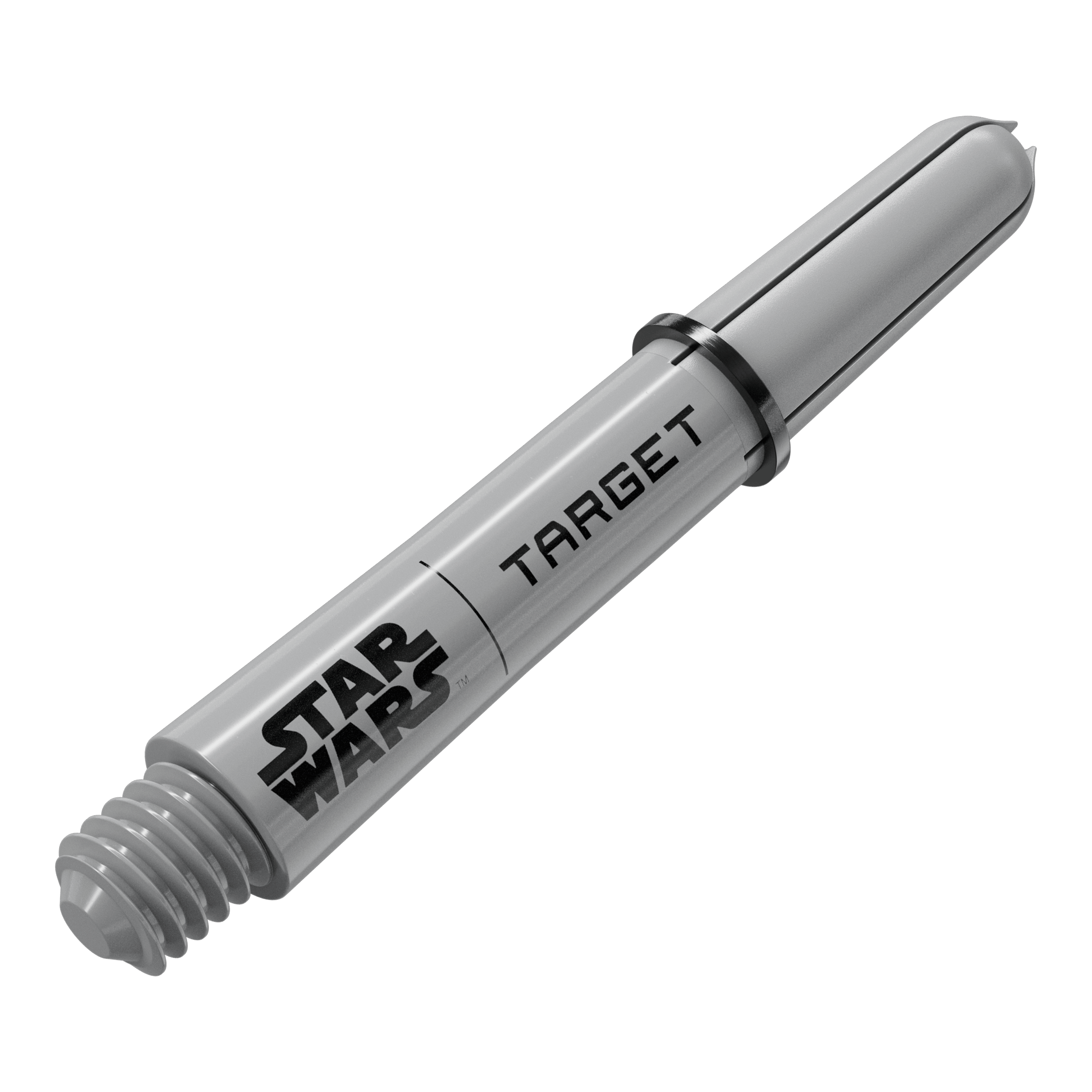 Varillas Target Star Wars ProGrip - Gris Dieses Bild scheint einen Target Star Wars Pro Grip Shaft in Grau, 34 mm zu präsentieren. Es handelt sich um eine weitere Perspektive der kurzen Variante.