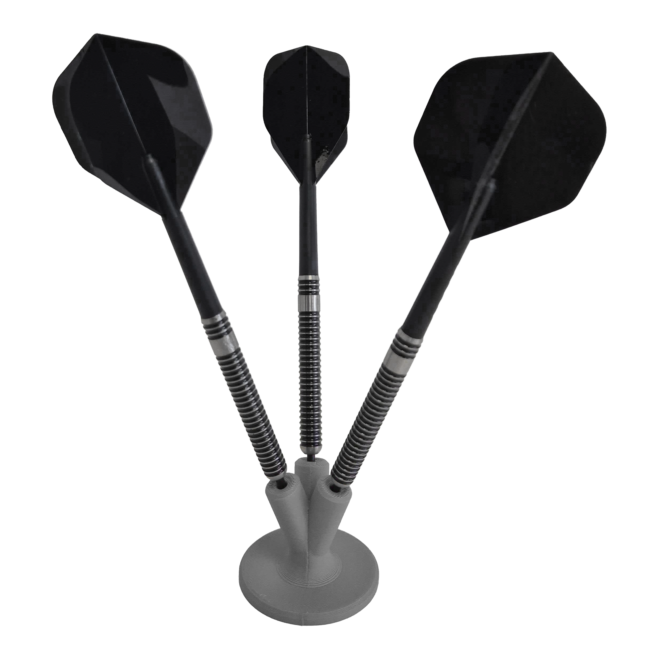 Soporte para dardos compacto NYT Studio Das Bild zeigt einen kompakten Dart-Halter in Grau. Ein funktionales Zubehörteil für Dartspieler.