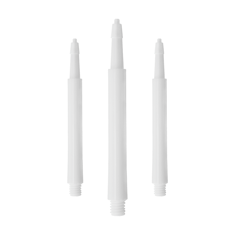 Das Bild zeigt drei weiße Harrows Clic Standard Shafts. Sie sind gerade angeordnet und haben ein einfaches, sauberes Design.
