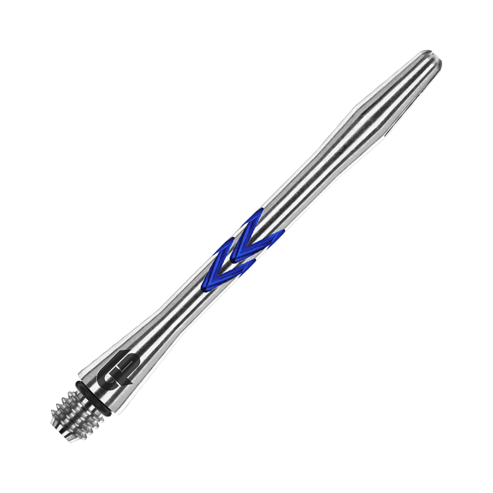 C643_Red_Dragon_Gerwyn_Price_V-Groove_Aluminium_Shafts_Blue_46mm_2 Dies ist ein Red Dragon Gerwyn Price V-Groove Blue Aluminium Shaft. Der Schaft ist silberfarben mit blauen Akzenten und besteht aus Aluminium.
