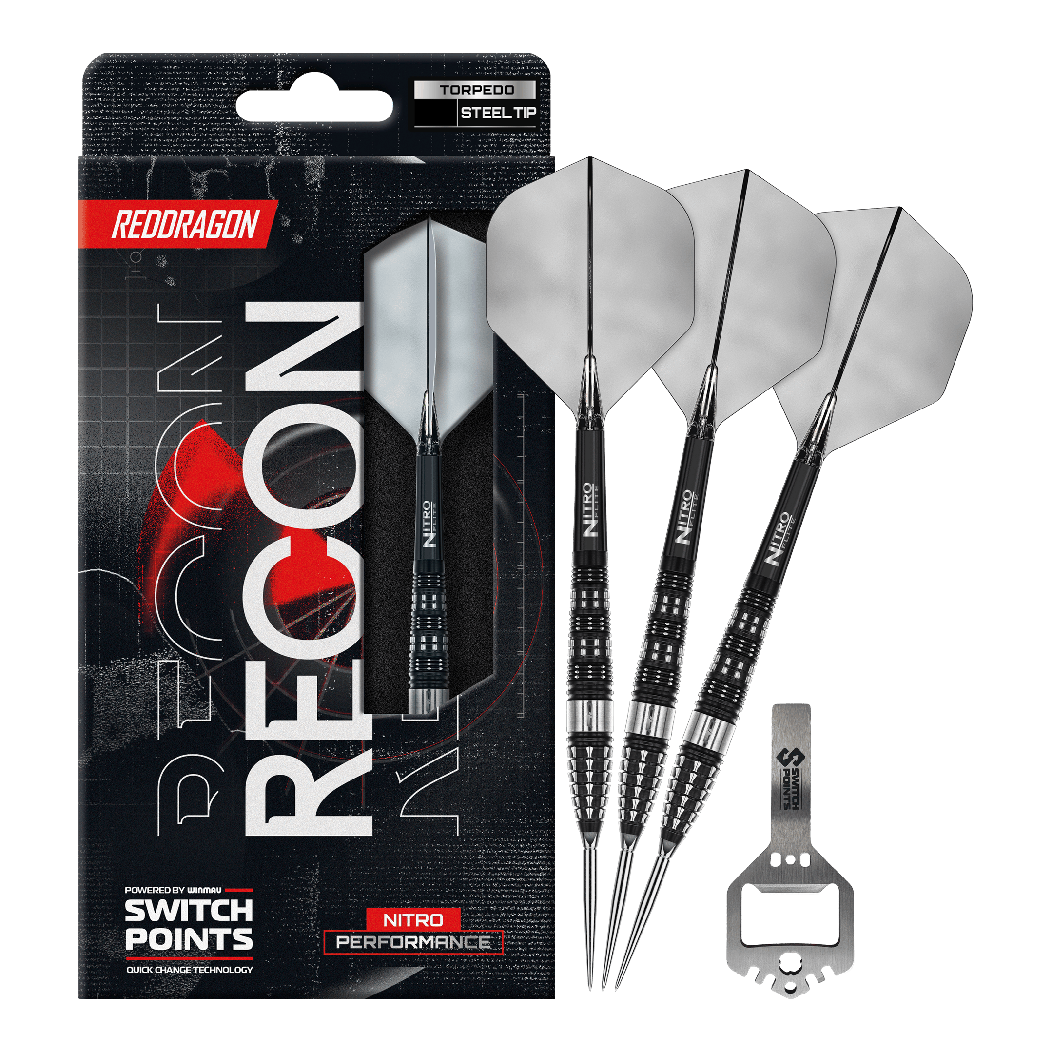 Dardos de acero Red Dragon Recon Torpedo Switch Point Abgebildet sind die Red Dragon Recon Torpedo Steeldarts mit 23g Gewicht. Diese Steeldarts zeichnen sich durch ihre spezielle Form und hohe Präzision aus.