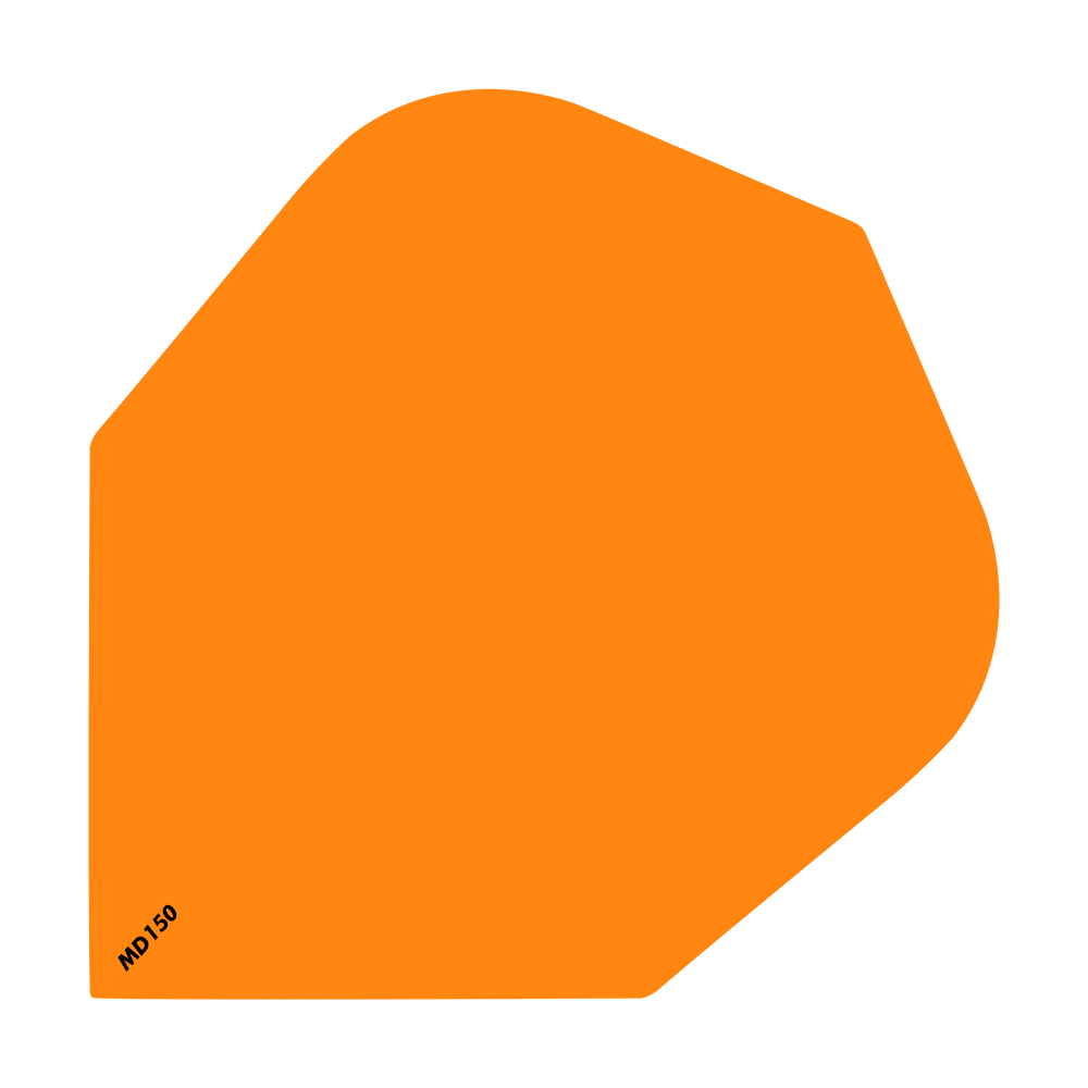 MCD199_McDart_MD150_Standard_Flights_Orange_1 Das Bild zeigt ein einfaches, orangefarbenes Dart Flight mit der Aufschrift "MD150" in der Ecke. Es handelt sich um das Produkt "McDart MD150 Standard Flights".