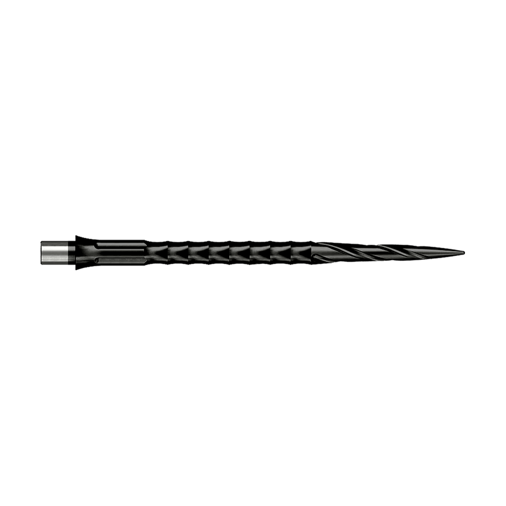 Puntas de dardos de acero Caliburn System - Spiro - Sin pestaña - Negras Abgebildet ist ein Produkt mit dem Dateinamen EVO033_Caliburn_Evo_System_Steeldartspitzen_Spiro_NoLip_Black_40mm_2. Es handelt sich vermutlich um Steeldartspitzen in schwarzer Ausführung.