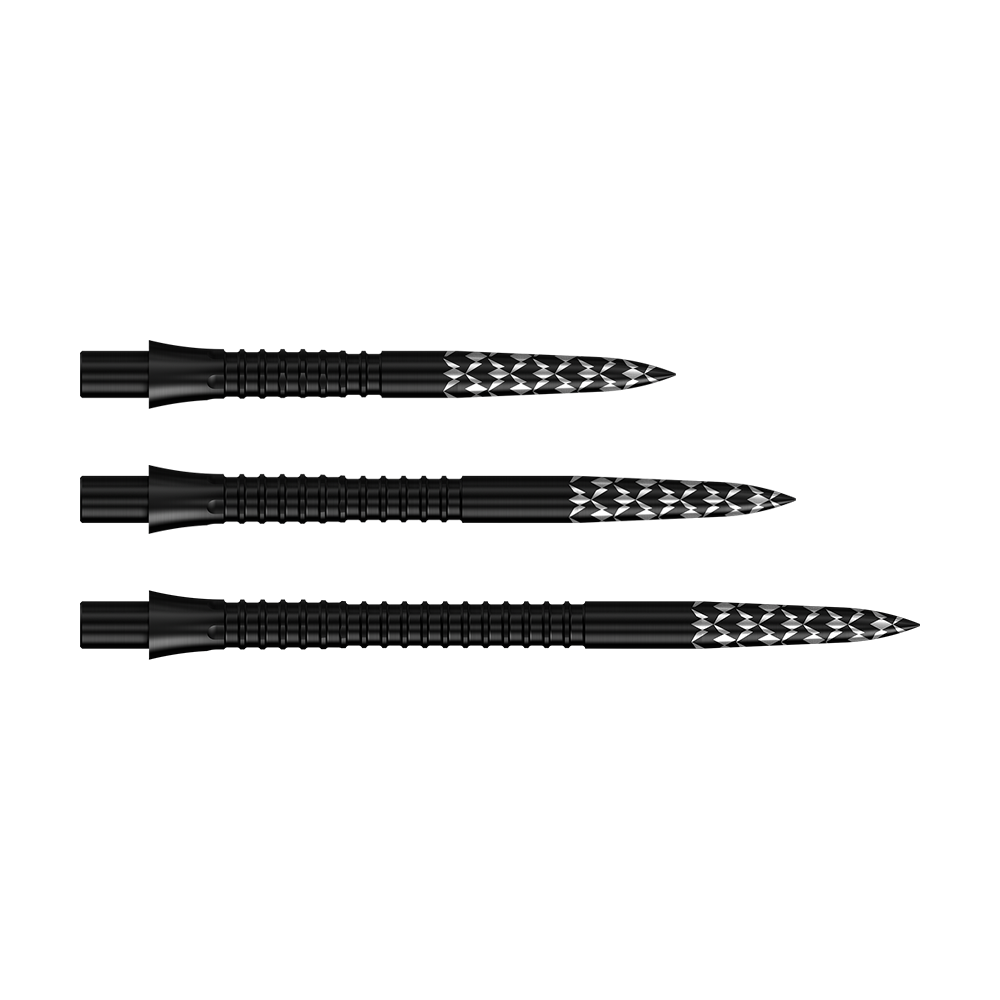 Das Bild zeigt die Mission Caliburn EVO Dartspitzen GV-Logo in Schwarz. Sie sind mit einem speziellen Logo-Design versehen.