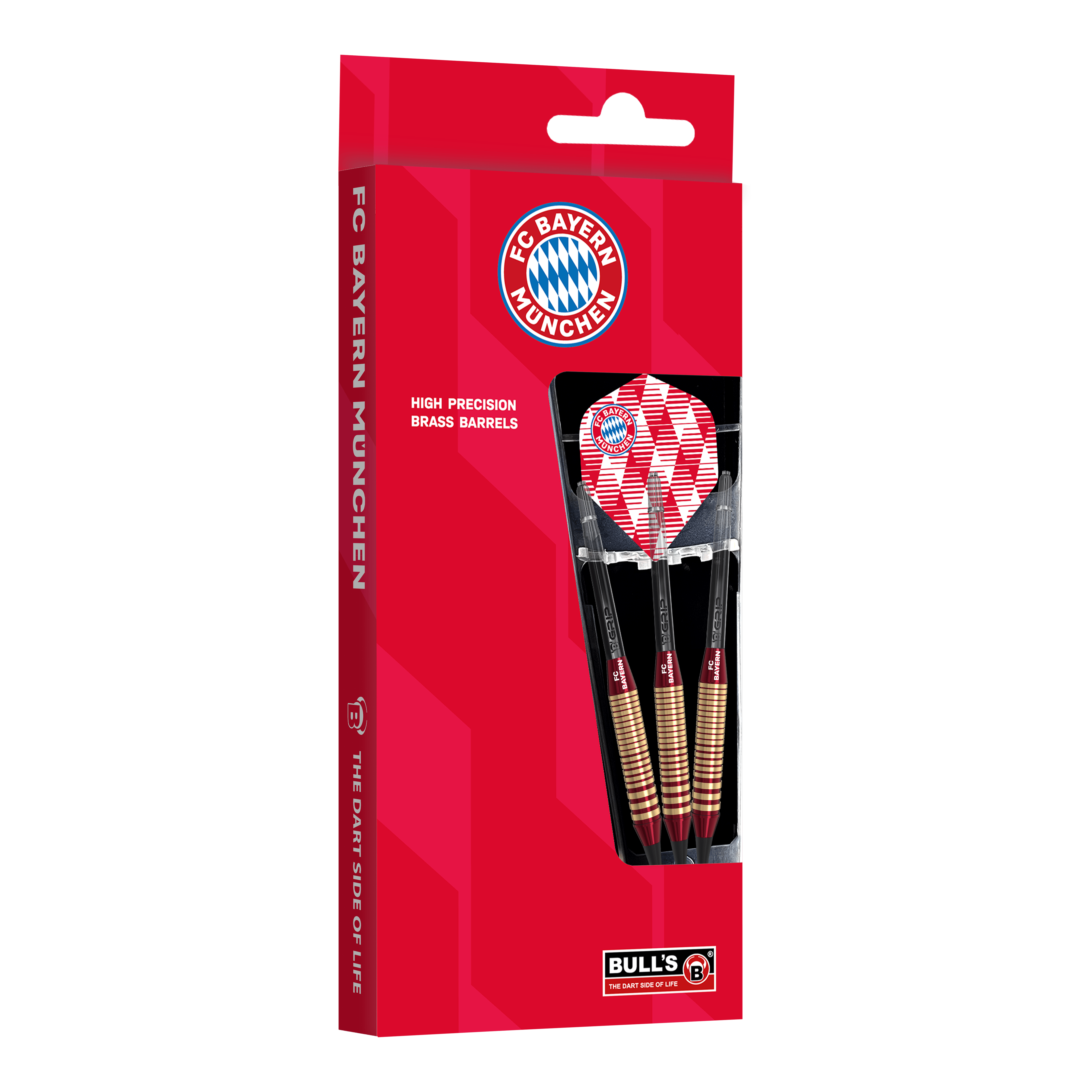 Dardos blandos de latón Bulls FC Bayern Munich - 18 g Abgebildet sind die Bulls FC Bayern München Brass Softdarts mit 18g Gewicht. Sie eignen sich für Softdart-Spiele und tragen das Vereinsdesign.