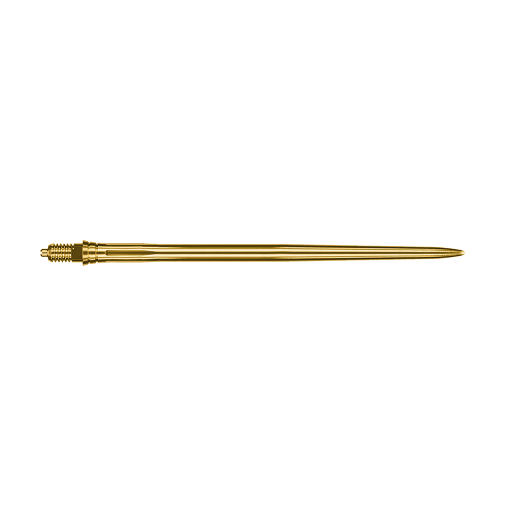 Puntas de dardo Caliburn EZ-EVO - Suaves - Doradas Eine goldene, glatte Dartspitze mit einer Länge von 50 mm ist abgebildet. Das Bild zeigt das Produkt aus nächster Nähe.