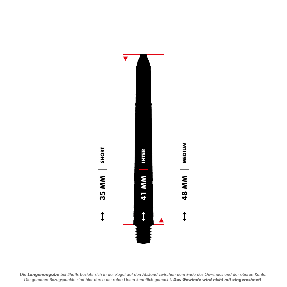 7020_Winmau_Prism_Force_Shafts_5_41mmDp2jximyclJVQ Das Bild zeigt die Längenangaben für die Winmau Prism Force Shafts in Blau. Die Größen sind in Short (35 mm), Inter (41 mm) und Medium (48 mm) unterteilt.