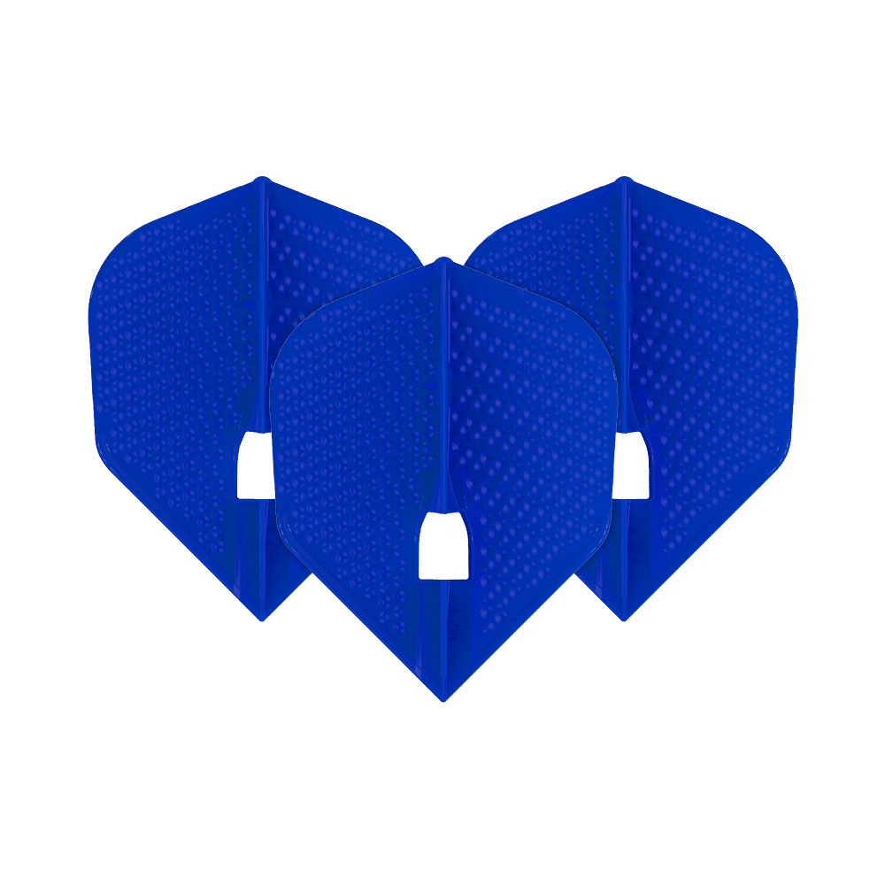 L-Style Flights Dimple Champagne L3PRO Shape Das Bild zeigt drei blaue L-Style Flights im Dimple Champagne L3PRO Shape. Die Flights haben eine strukturierte Oberfläche mit kleinen Punkten.