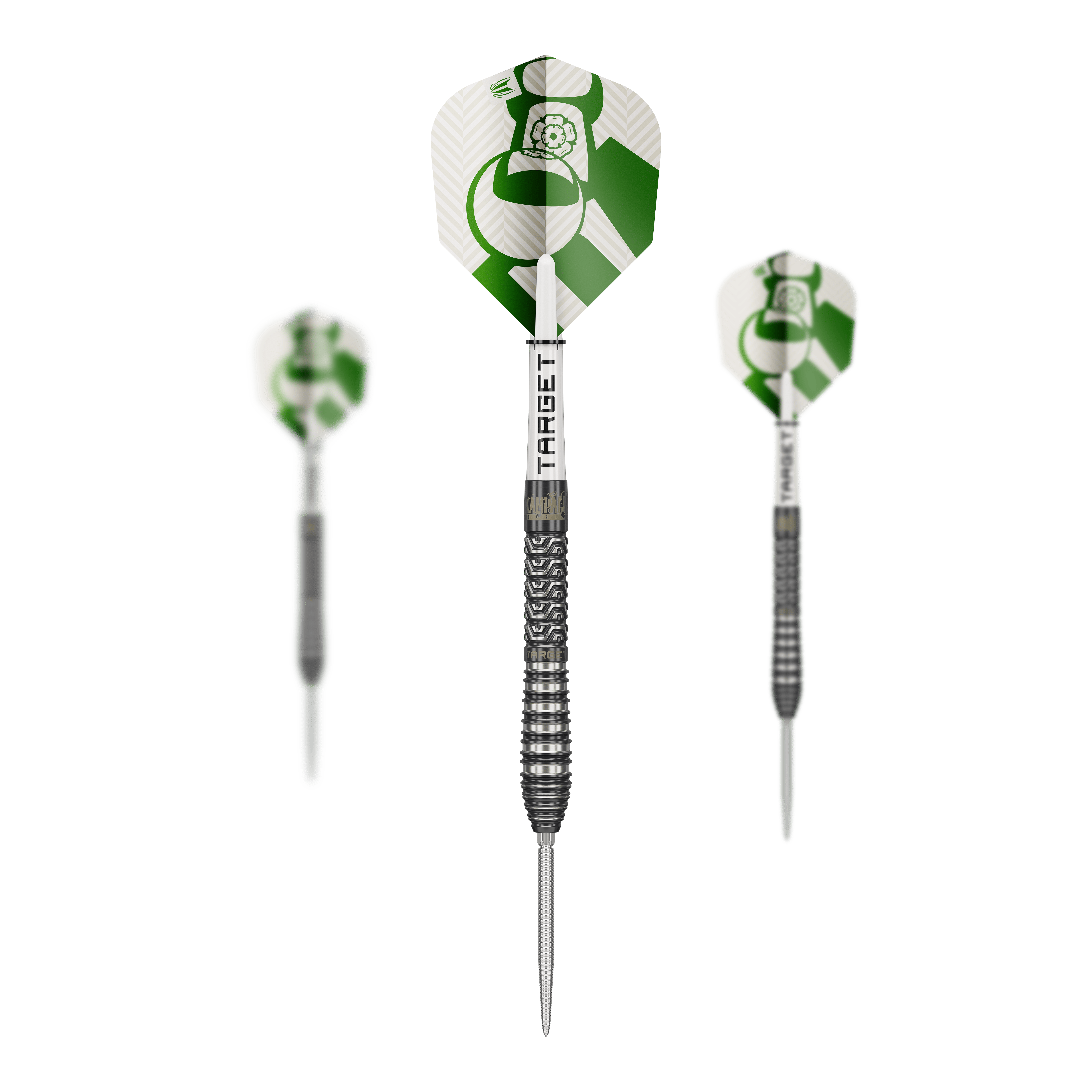 Dardos de acero Target Charlie Manby Swiss Points Abgebildet ist das Produkt Target Charlie Manby Swiss Points Steeldarts. Das Bild zeigt ein Set Steeldarts mit spezieller Spitze.