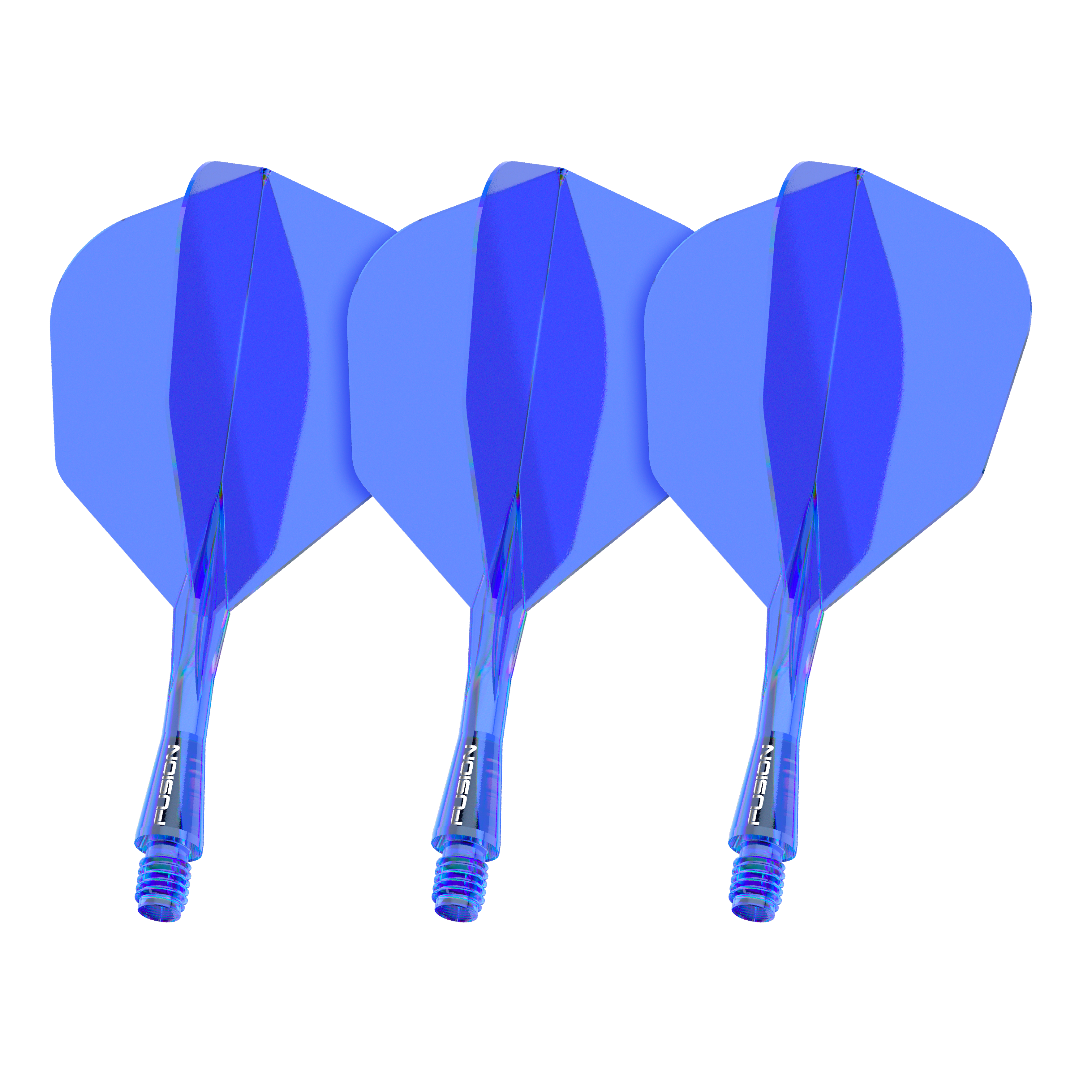 Gezeigt wird ein Artikel mit dem Dateinamen 8836_Winmau_Fusion_Flight_Shaft_System_No6_Blau_22mm_1Set. Das Bild stellt wahrscheinlich ein blaues Dartzubehör-Set dar.