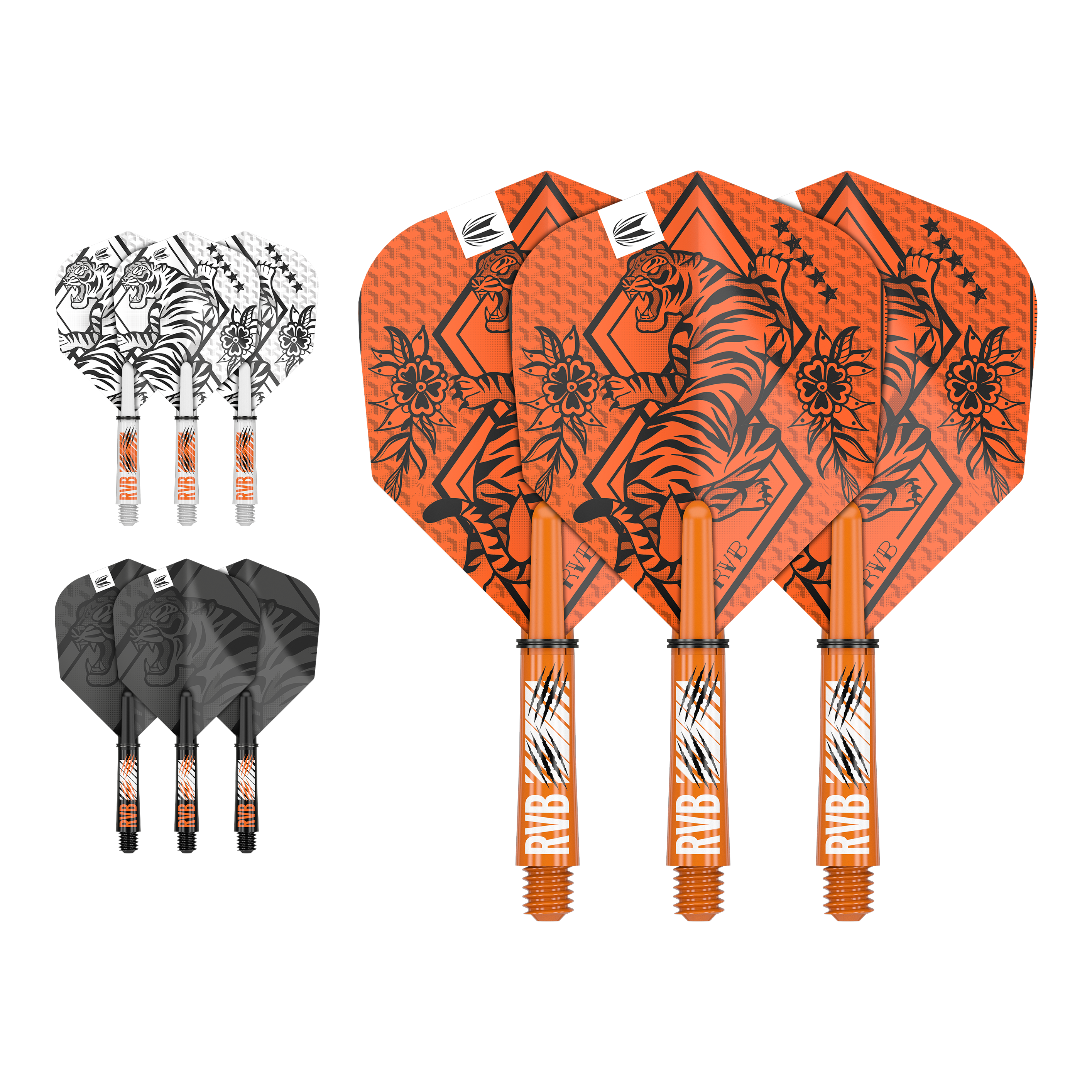 Kit de eje de vuelo de tinta Target Raymond Van Barneveld Abgebildet ist ein Flight-Shaft-Kit, vermutlich das Raymond Van Barneveld Modell mit 34 mm Länge. Das Produkt ist ein Dart-Zubehör.