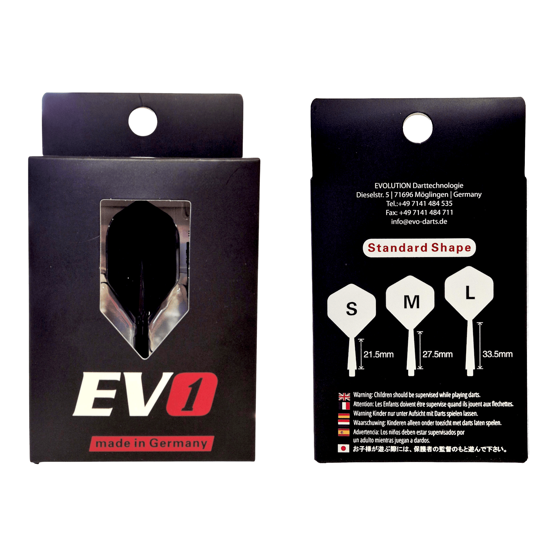 Sistema de eje de vuelo Evolution EVO1 - Negro Evolution EVO1 Flight-Shaft-System in Schwarz ist dargestellt. Das Produkt ist für den Einsatz im Dartsport geeignet.