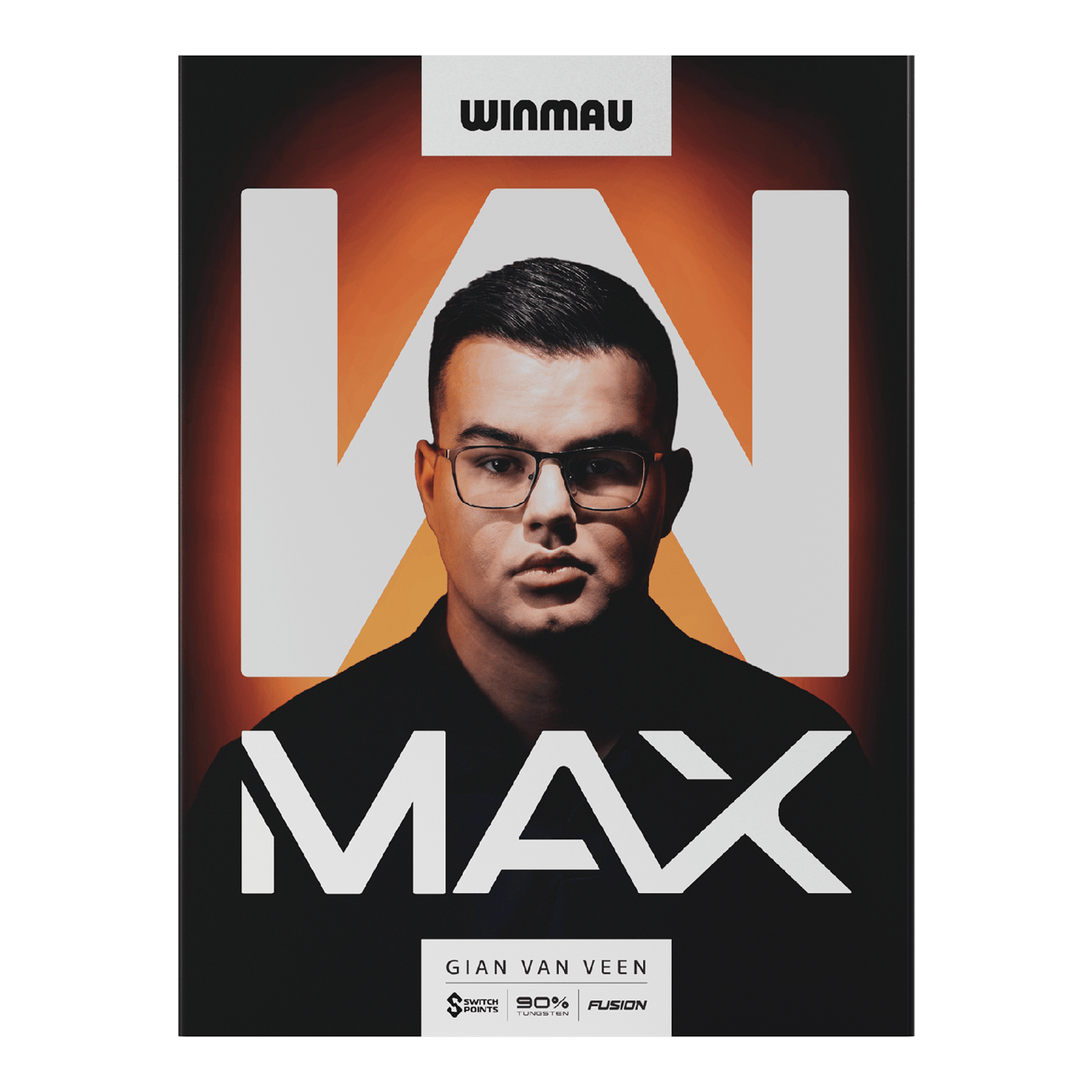 Dardos de acero Winmau Gian Van Veen W-MAX Switch Point Auf dem Bild sind Winmau Gian Van Veen W-MAX Switch Point Steeldarts zu sehen. Die Drei Darts liegen nebeneinander.
