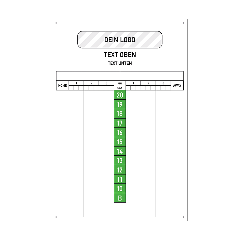 INSCORE4_Scoreboard_mit_Wunschdruck_40x60cm_Gr-n_3 Scoreboard mit Wunschdruck und deutlichen Aufdruck. Das Board ist rechteckig und stabil gestaltet.