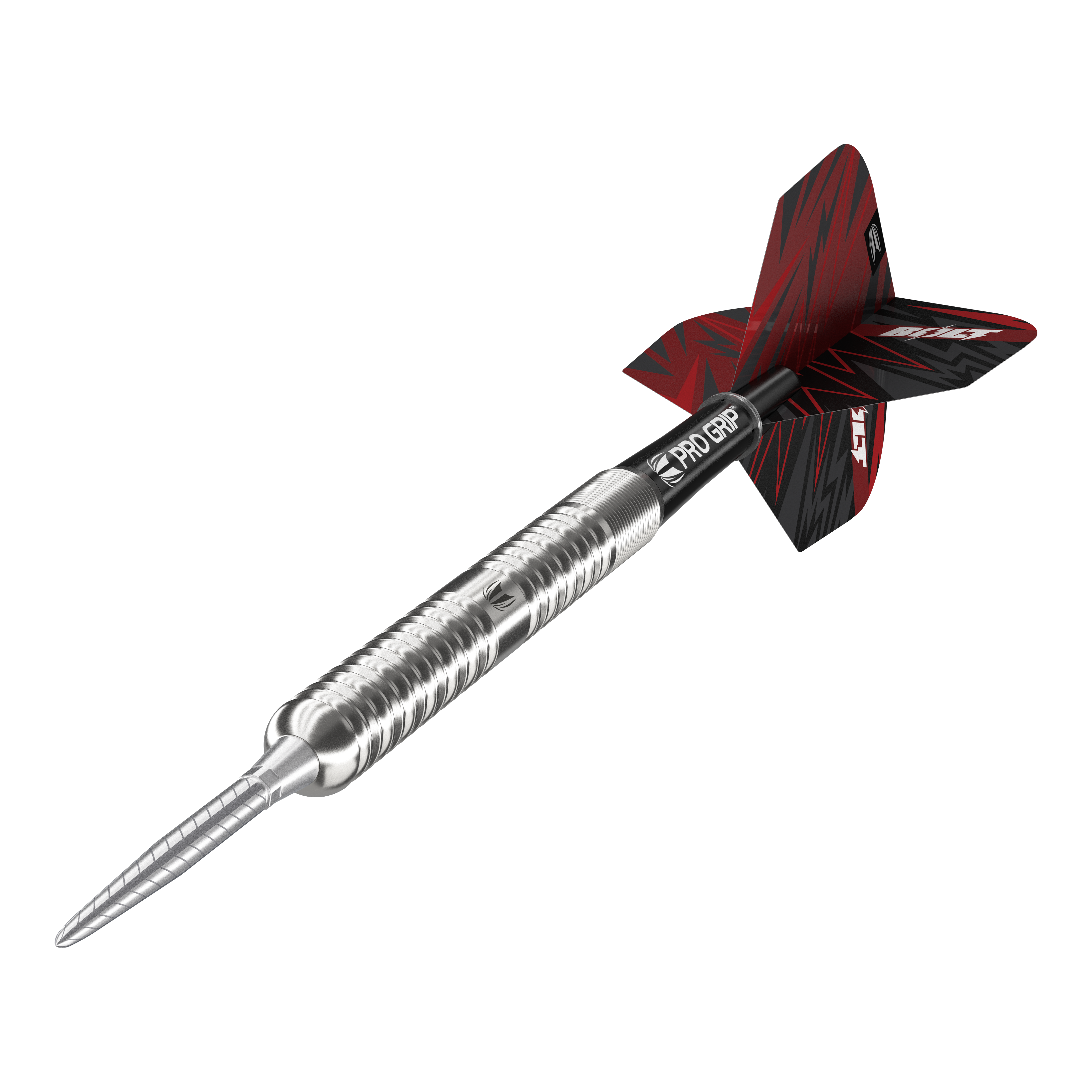 Dardos de acero Target Sebastian Bialecki GEN1 Swiss Point - 22 g Das Bild zeigt den Target Sebastian Bialecki GEN1 Swiss Point Steeldart mit 22 Gramm Gewicht. Der Dartpfeil hat ein silbernes Metallgehäuse, einen schwarzen Schaft und ein rot-schwarzes Flight-Design.